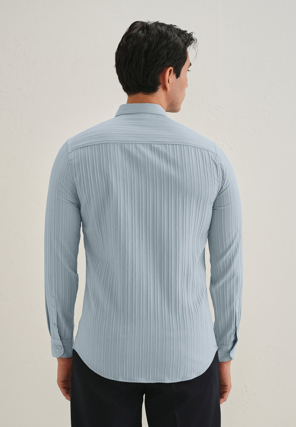 Pastel Blue Plain Self Striped Shirt