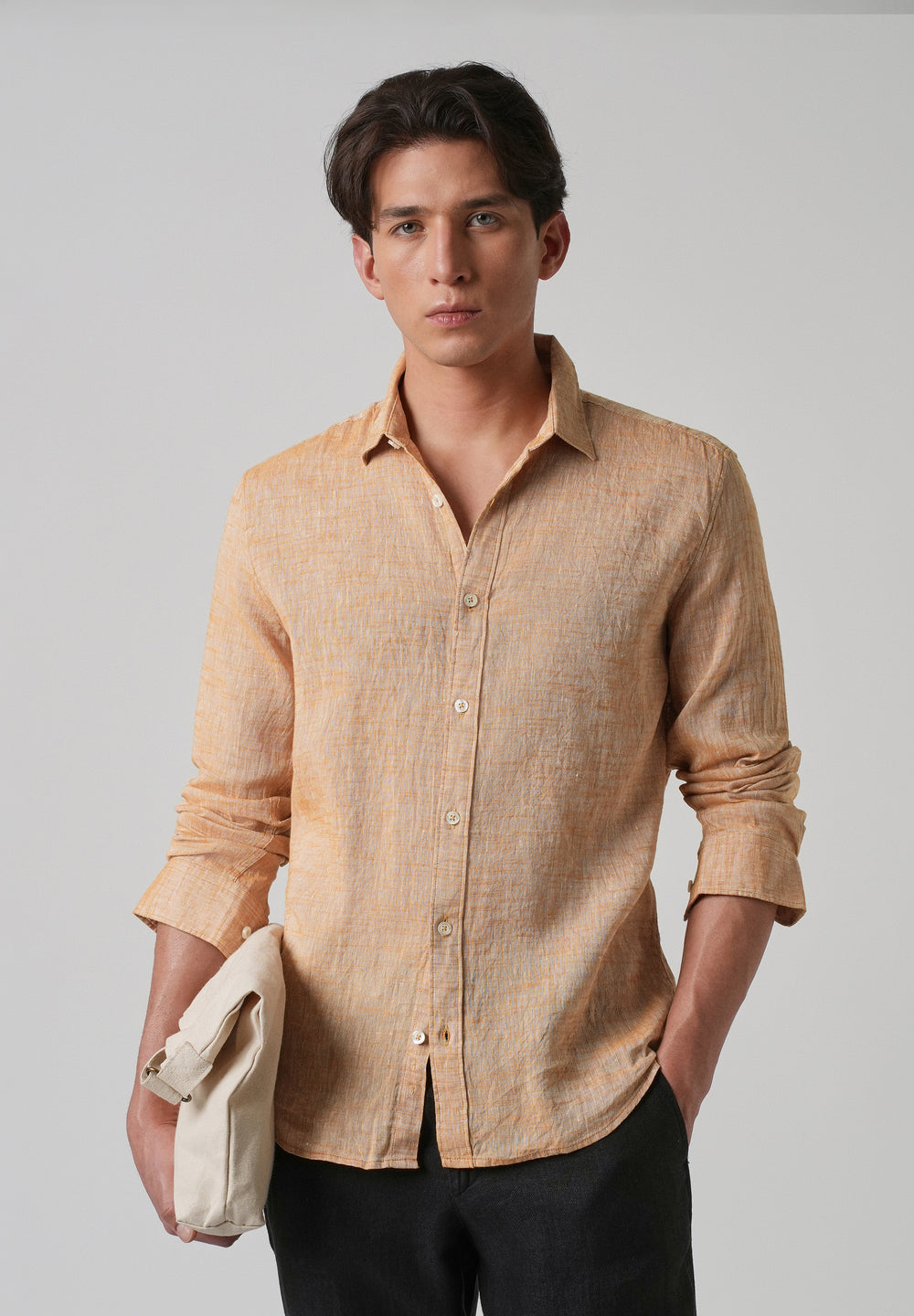100% Pure Linen Pastel Orange Shirt