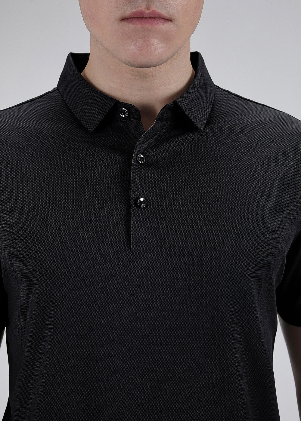 Patterned Black Stitchless Polo T-shirt