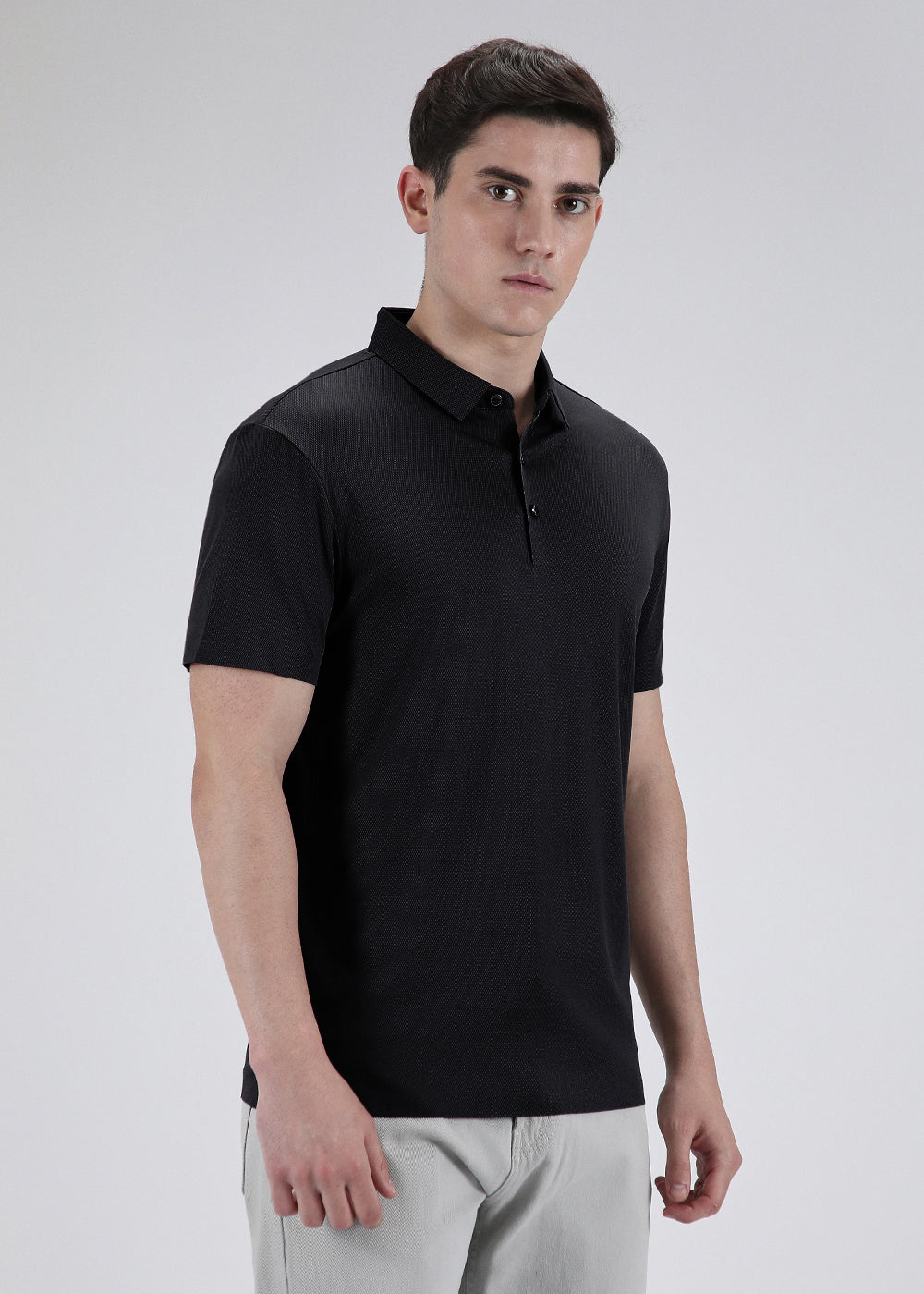 Patterned Black Stitchless Polo T-shirt