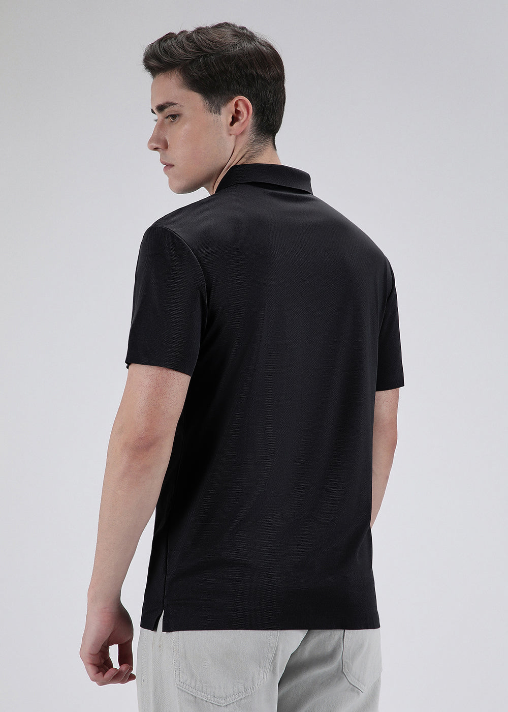 Patterned Black Stitchless Polo T-shirt