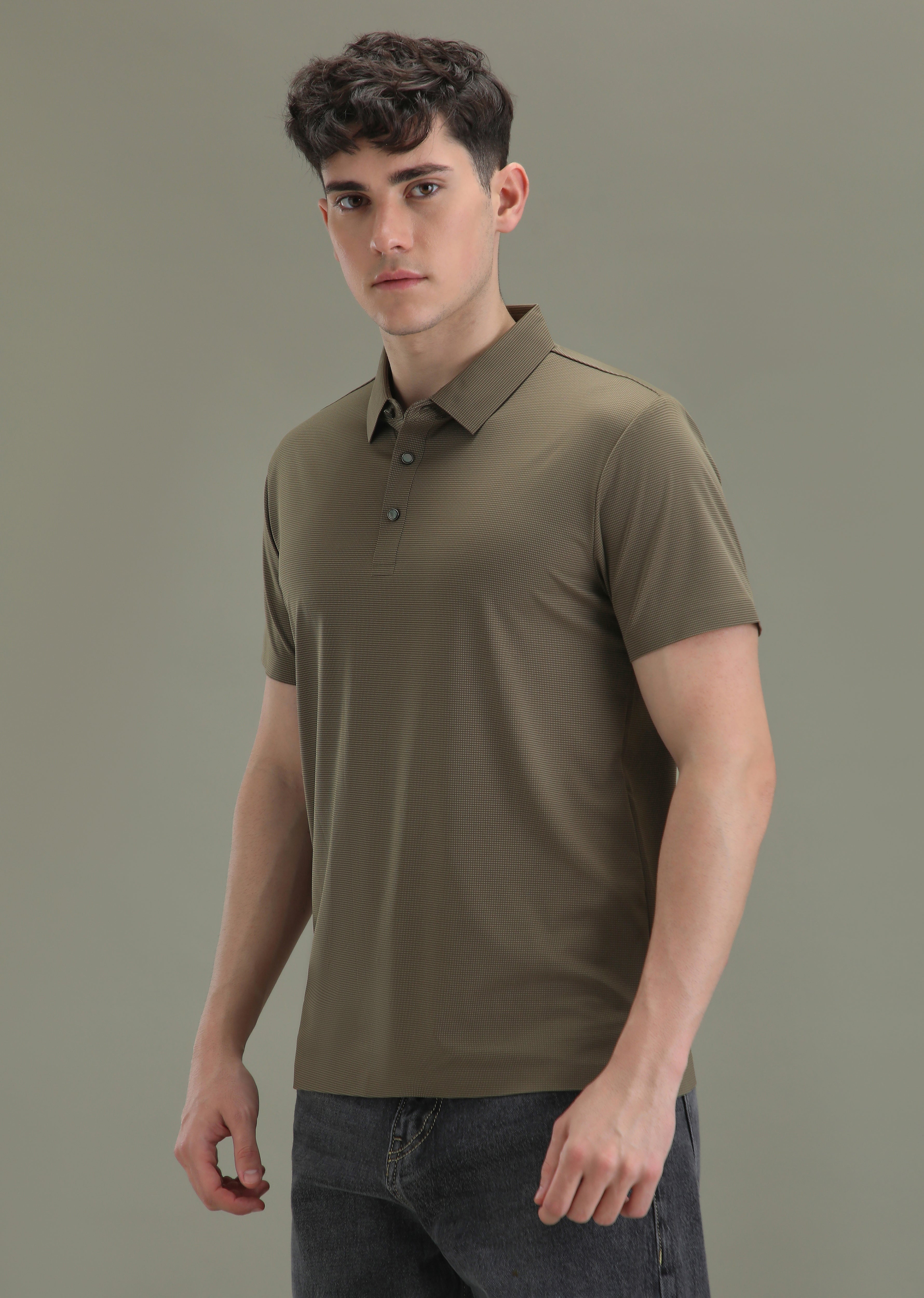 Patterned Brown Stitchless Polo T-shirt