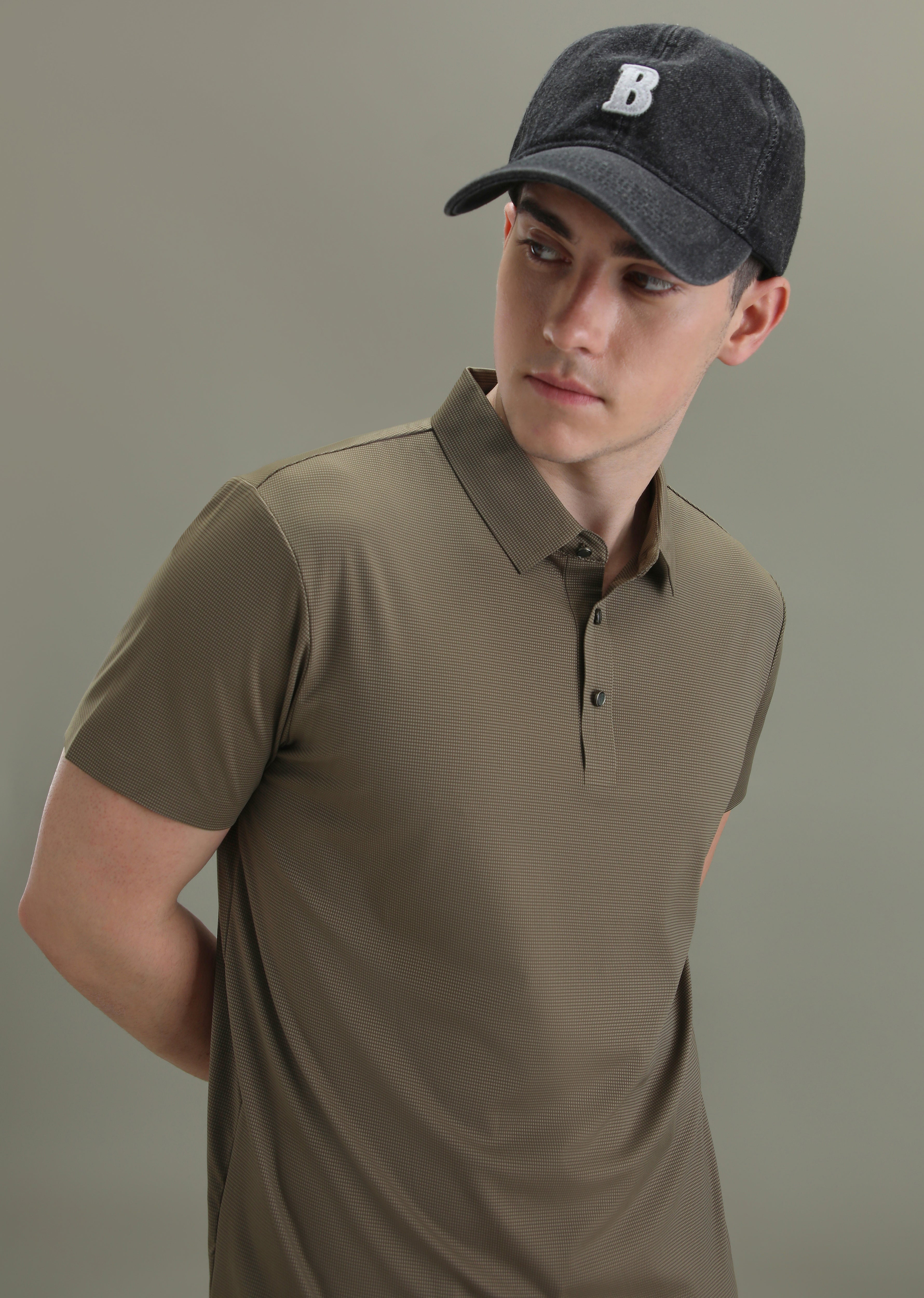 Patterned Brown Stitchless Polo T-shirt