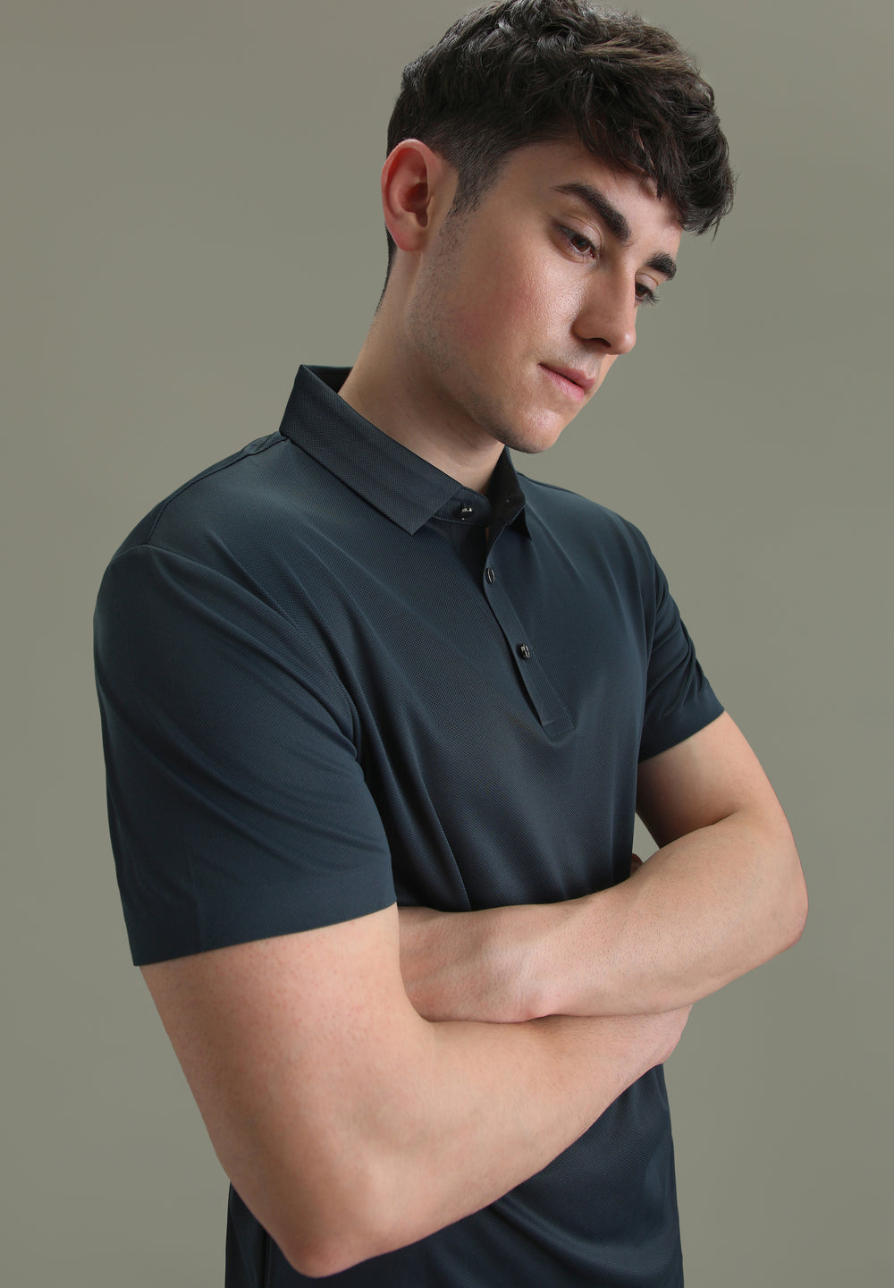 Patterned Dark Blue Stitchless Polo T-shirt