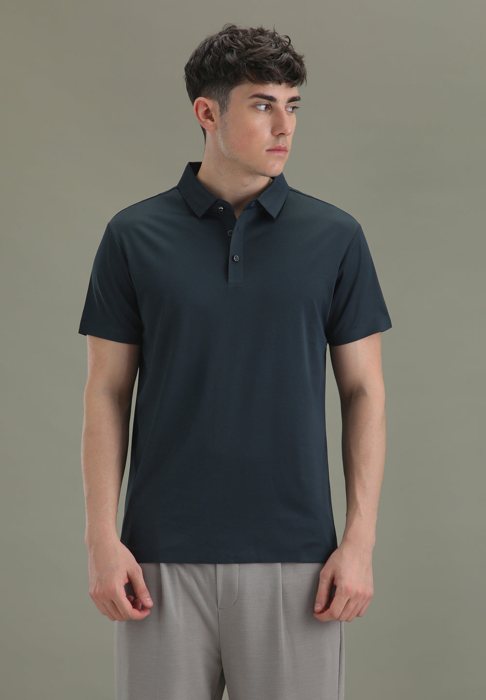 Patterned Dark Blue Stitchless Polo T-shirt