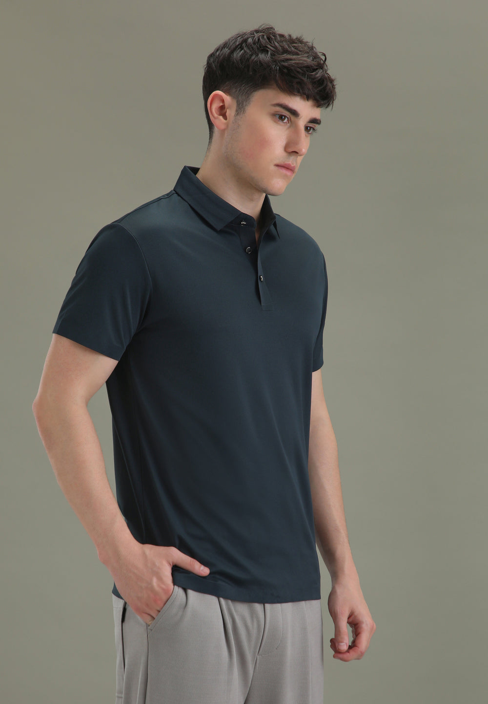Patterned Dark Blue Stitchless Polo T-shirt