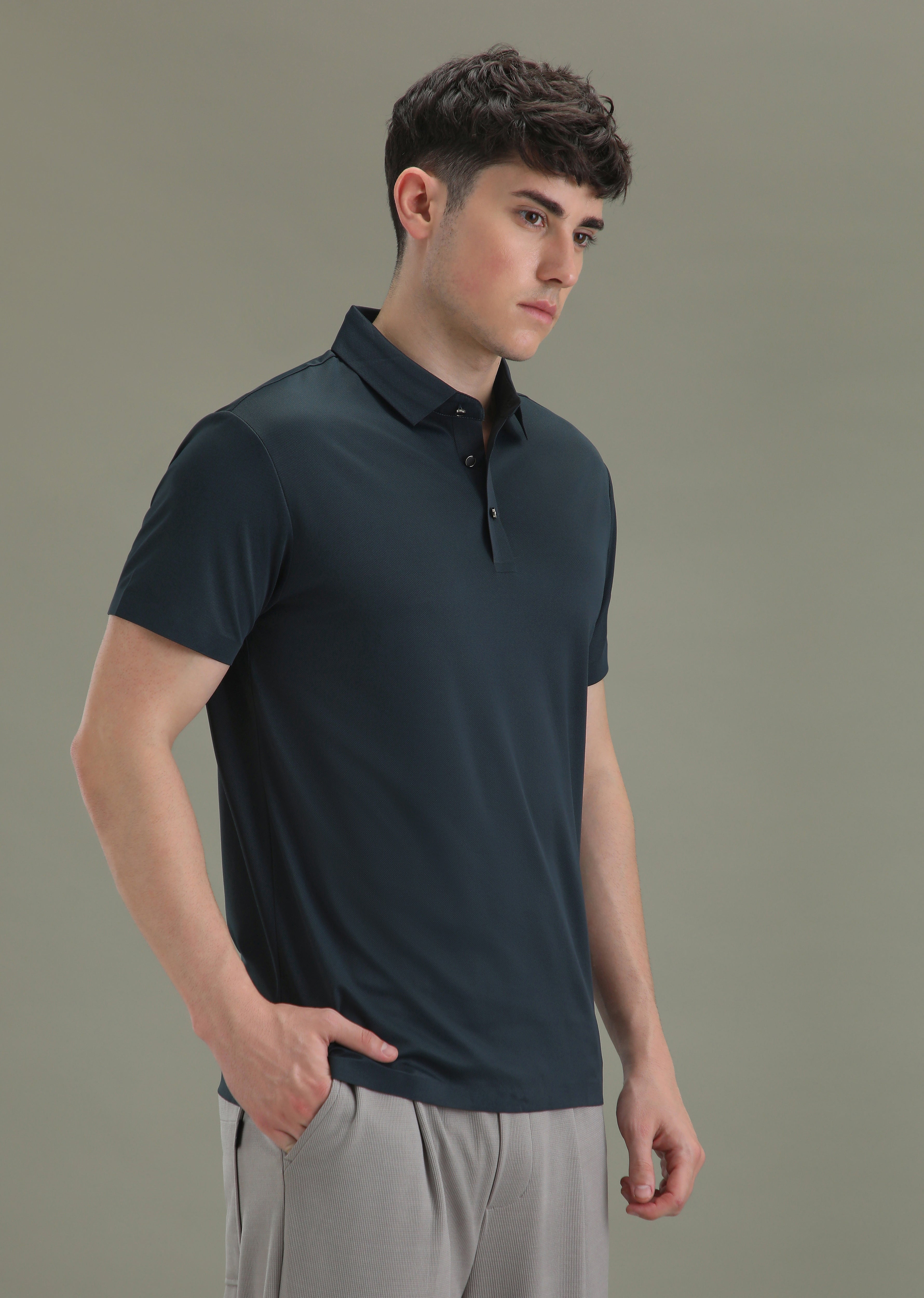 Patterned Dark Blue Stitchless Polo T-shirt