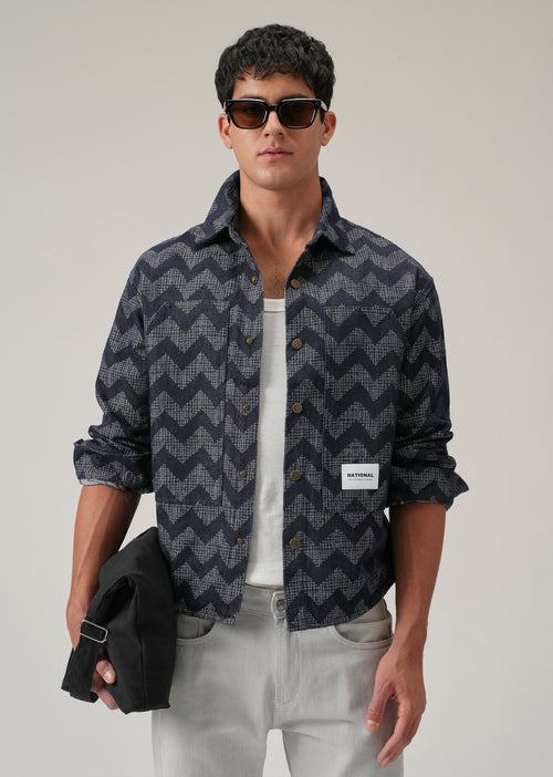 Patterned Denim Jacquard Jacket