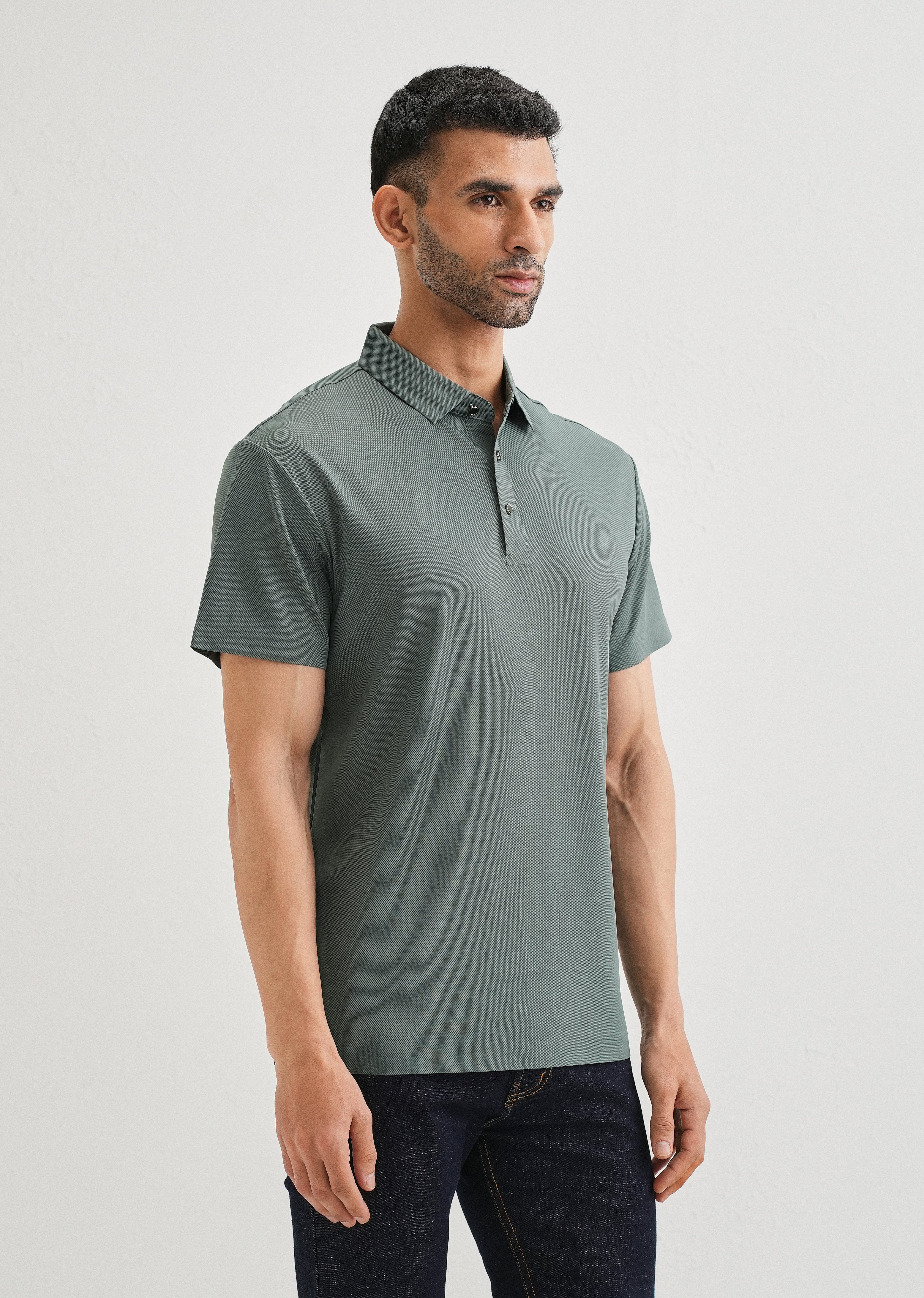 Patterned Green Plain Stitchless Polo T-shirt