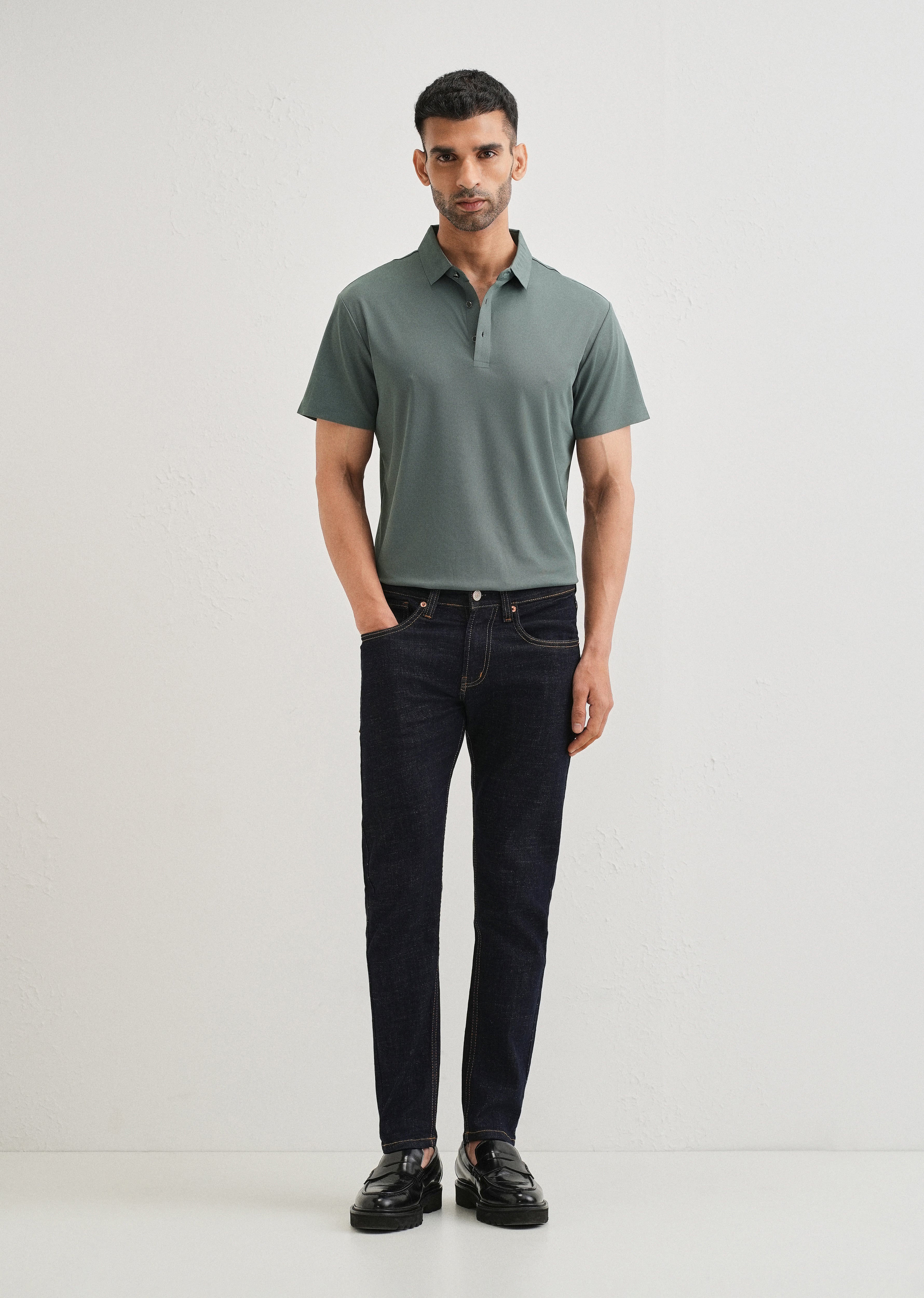 Patterned Green Plain Stitchless Polo T-shirt