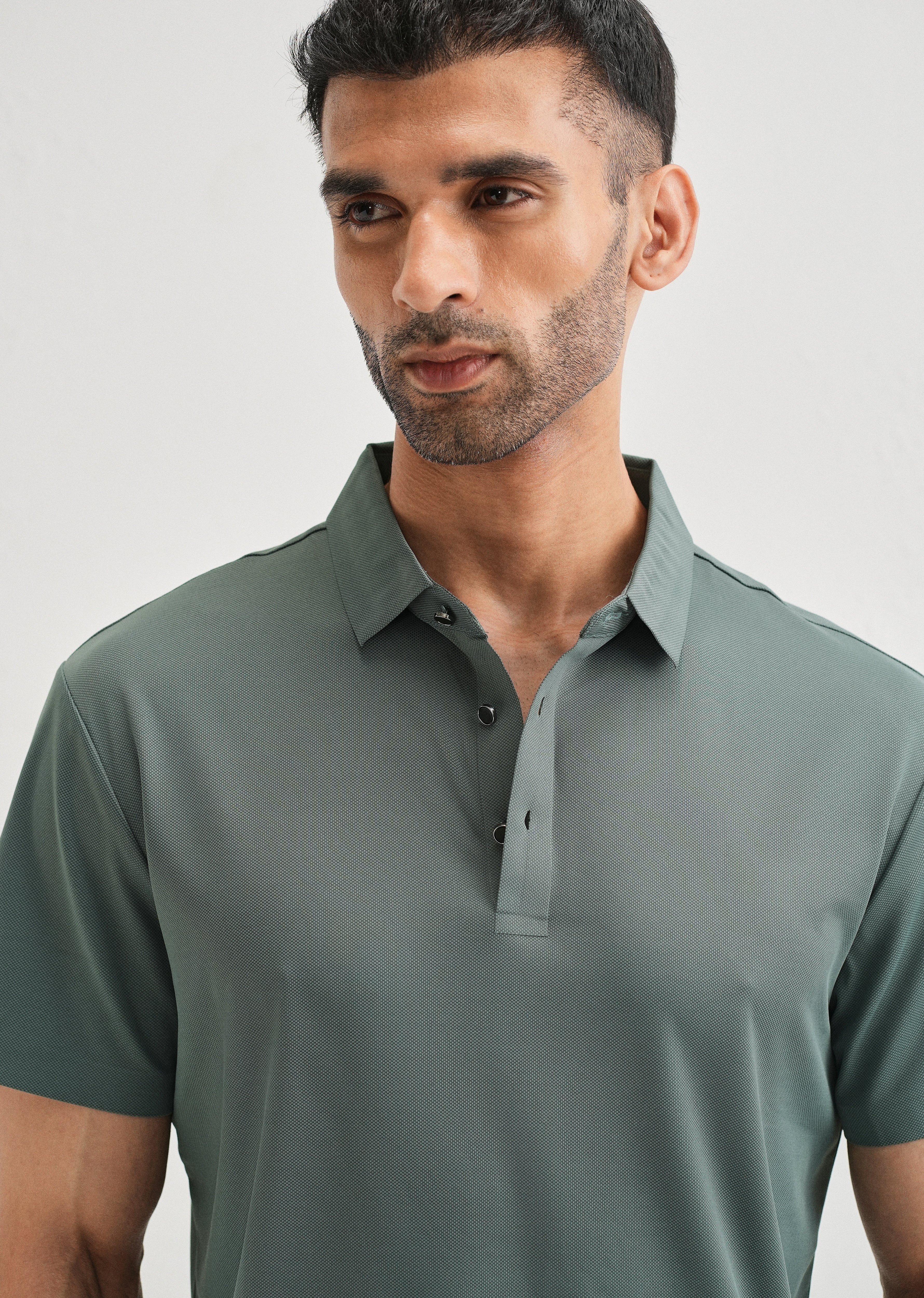 Patterned Green Plain Stitchless Polo T-shirt
