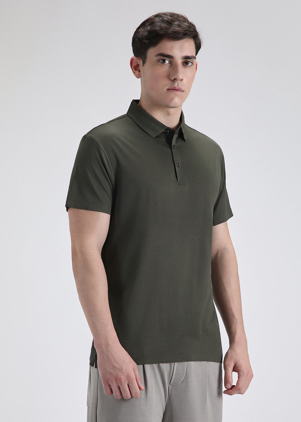 Patterned Olive Green Stitchless Polo T-shirt