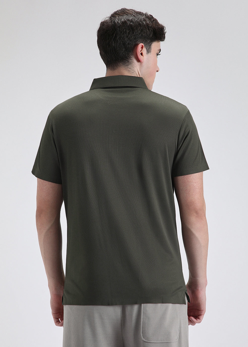 Patterned Olive Green Stitchless Polo T-shirt