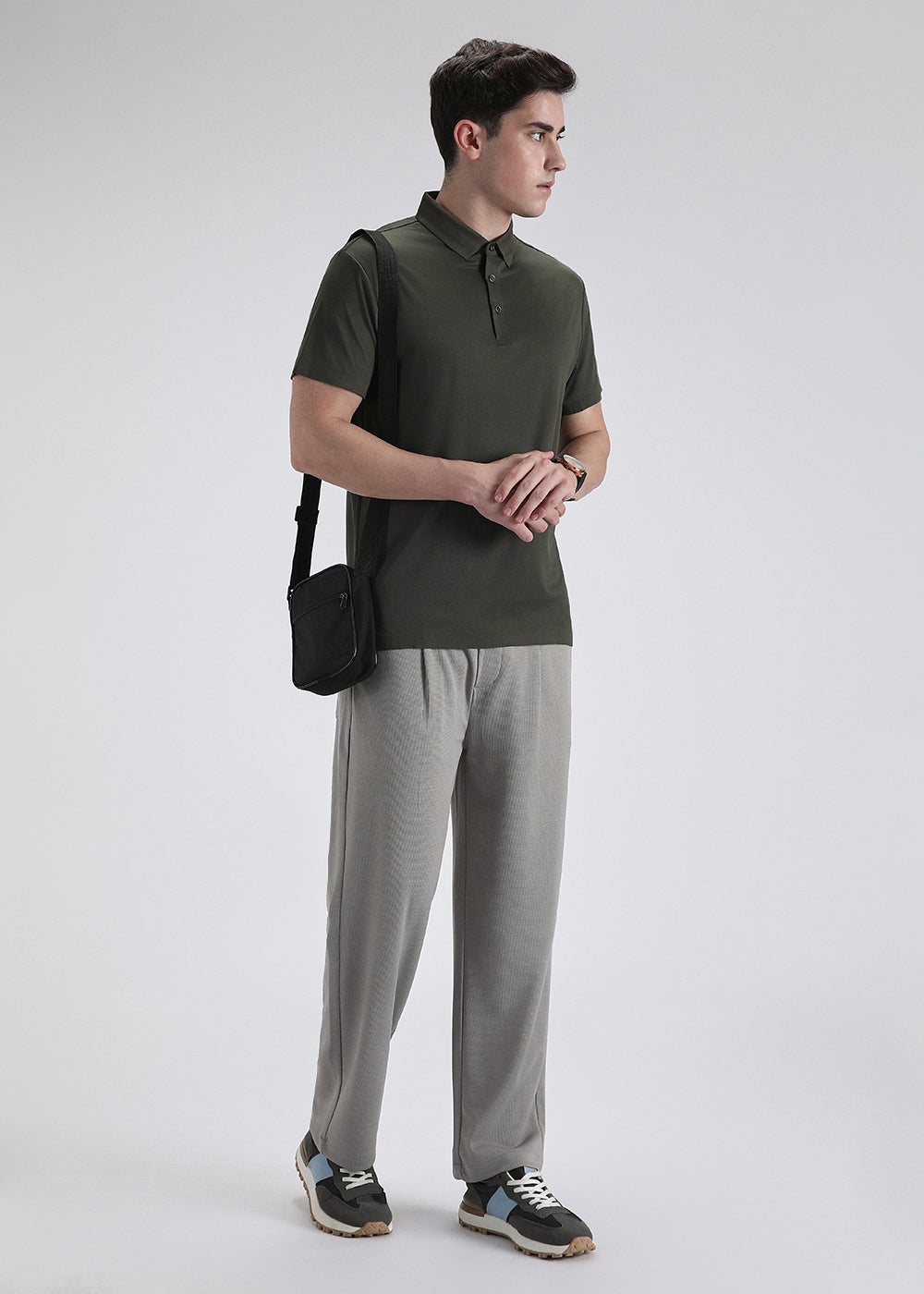 Patterned Olive Green Stitchless Polo T-shirt