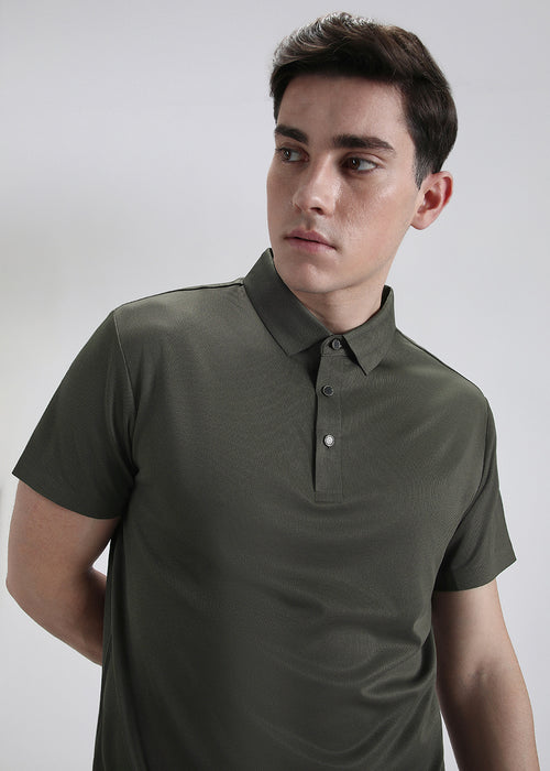 Patterned Olive Green Stitchless Polo T-shirt