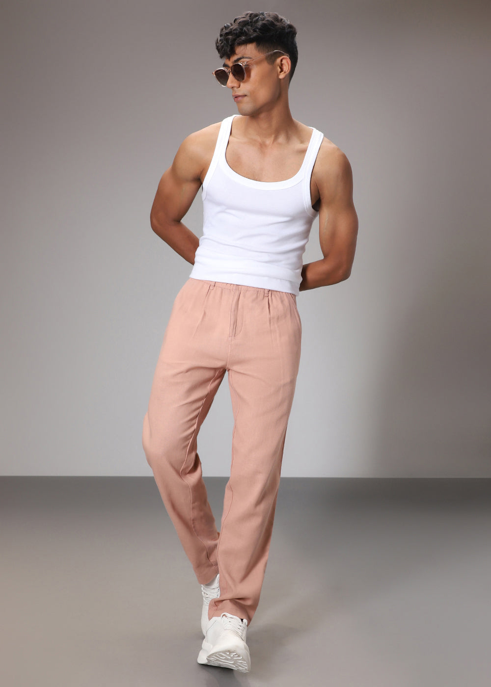 Peach Comfort Fit Linen Pant