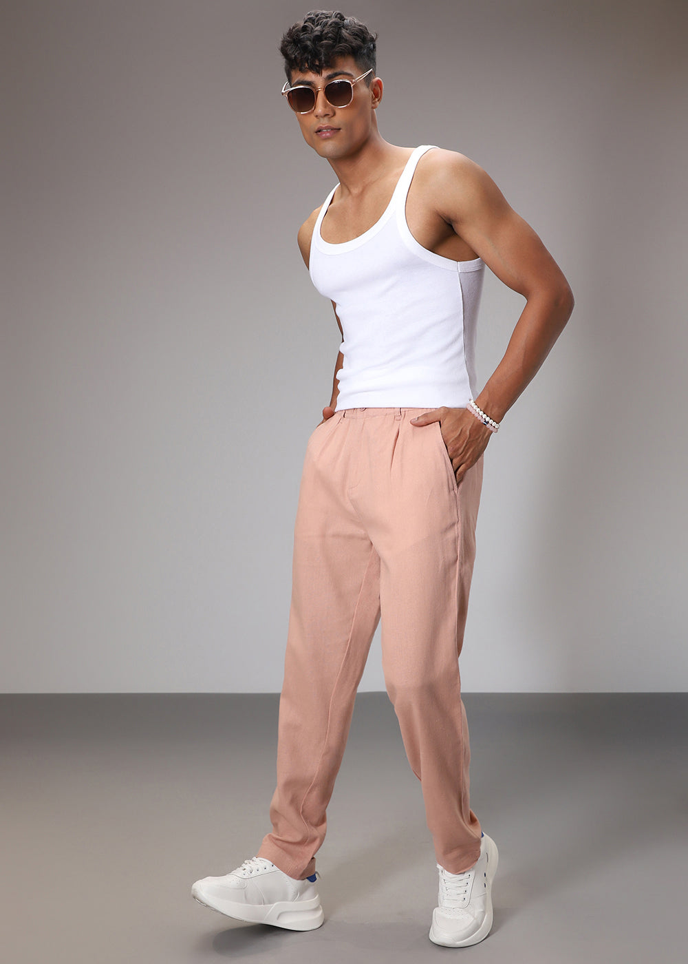 Peach Comfort Fit Linen Pant