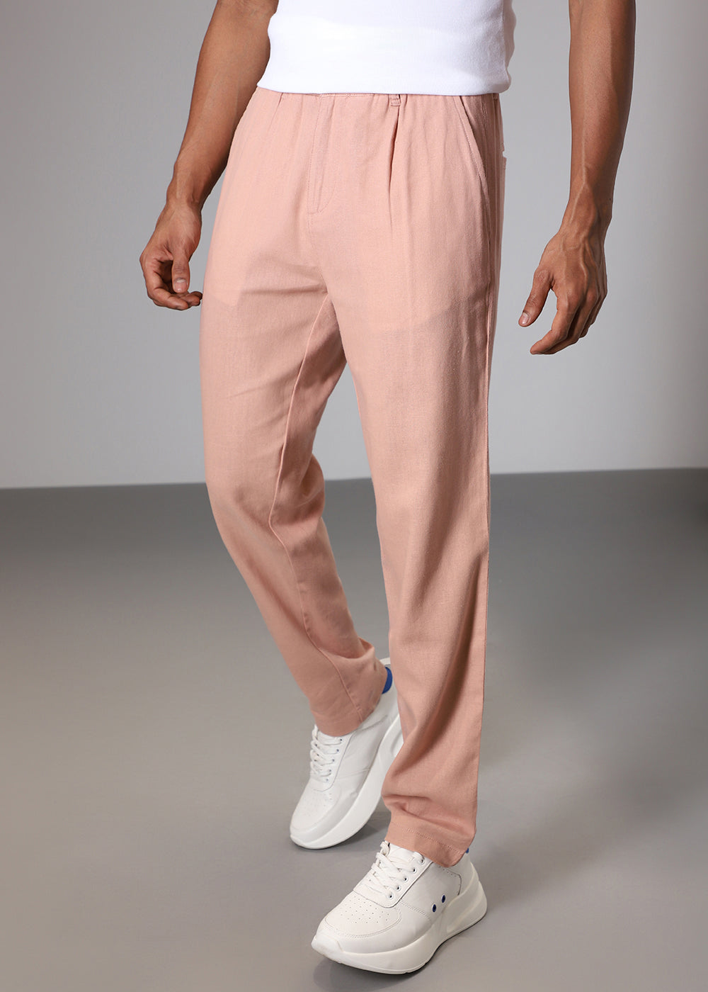 Peach Comfort Fit Linen Pant