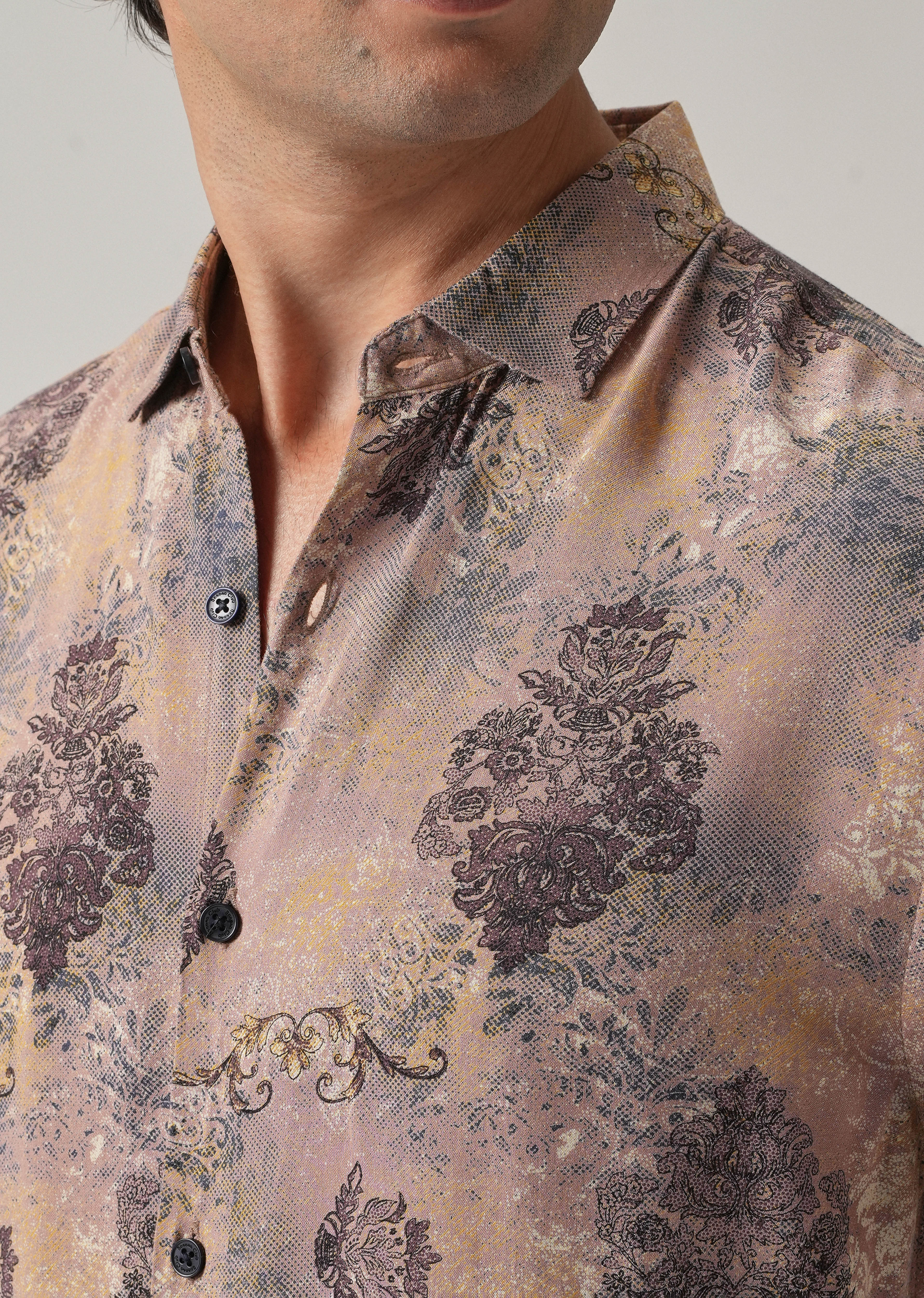 Peach Floral Print Feather Shirt