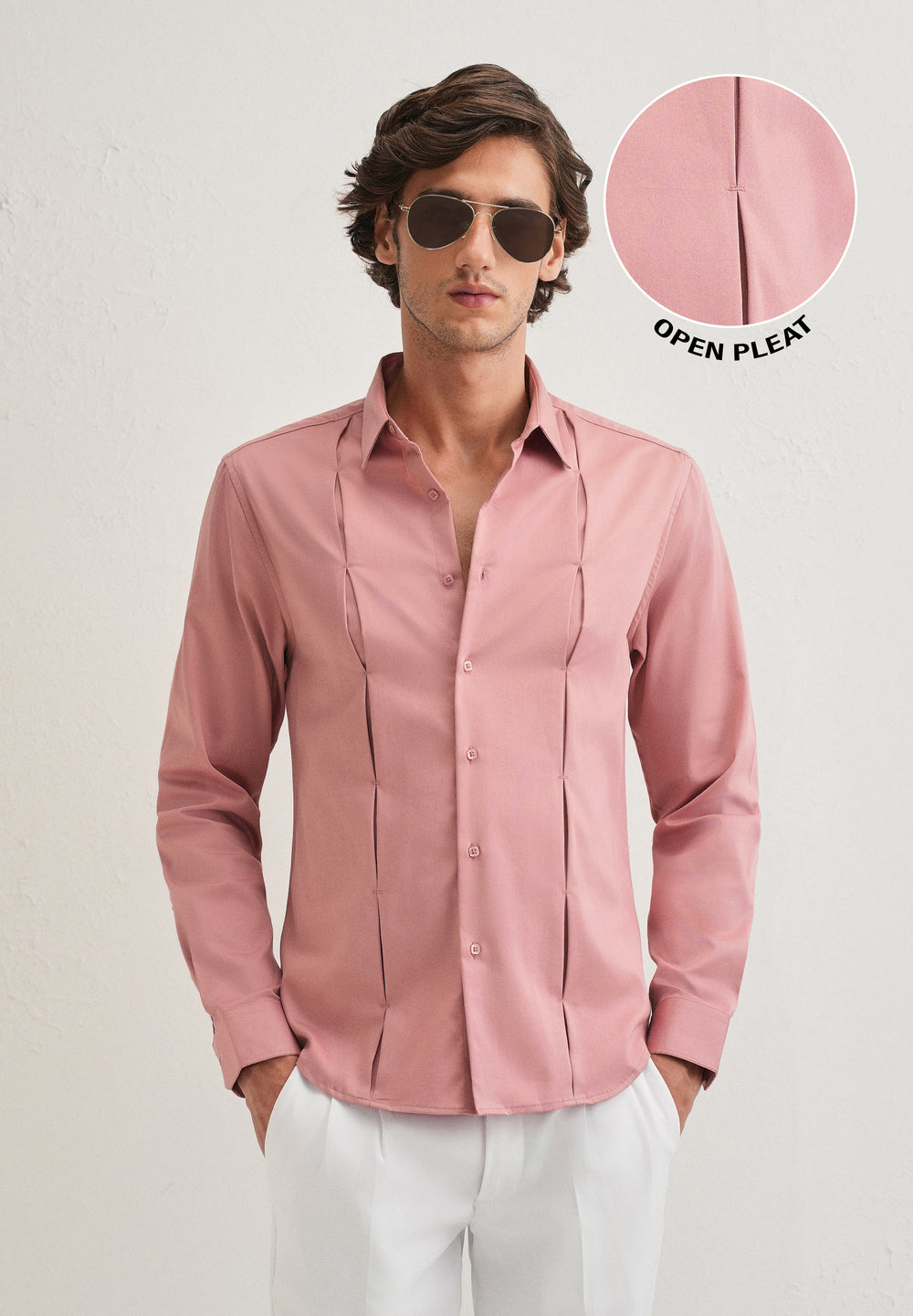 Peach Front Panel Open Pleat Shirt