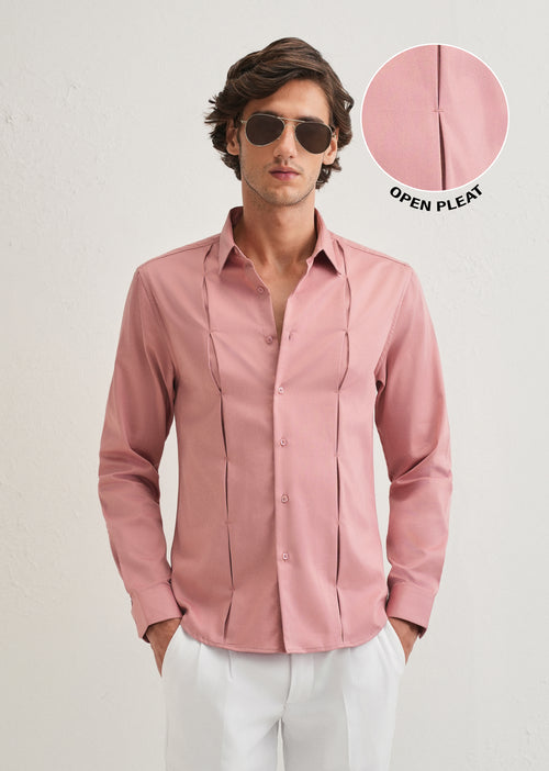 Peach Front Panel Open Pleat Shirt