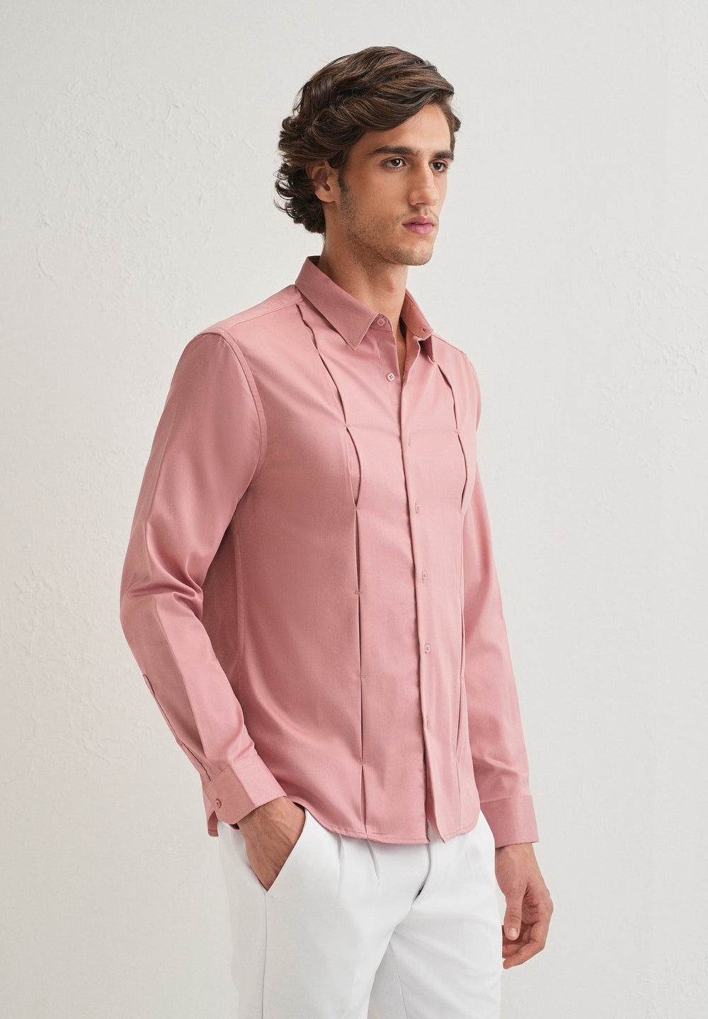 Peach Front Panel Open Pleat Shirt