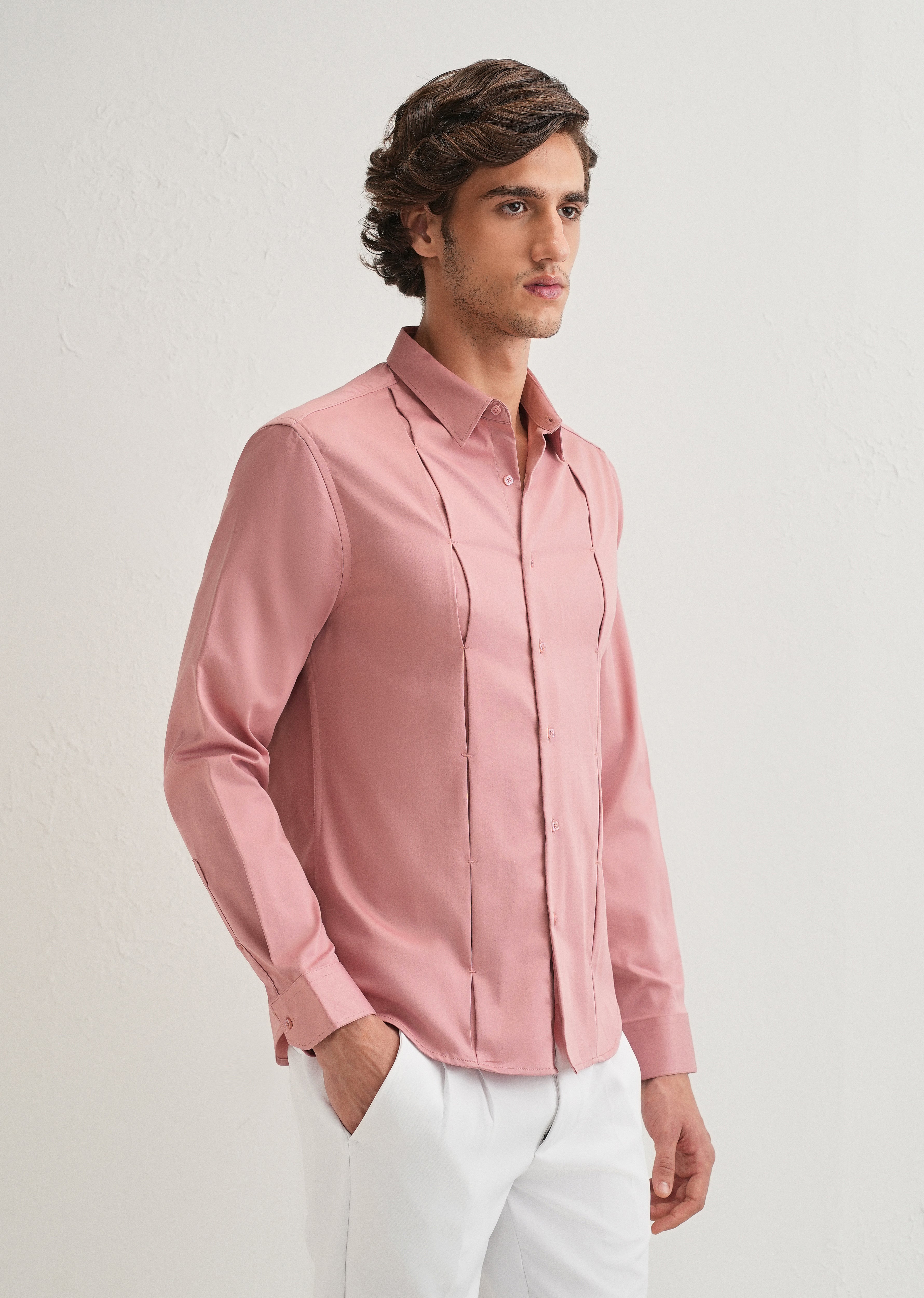 Peach Front Panel Open Pleat Shirt