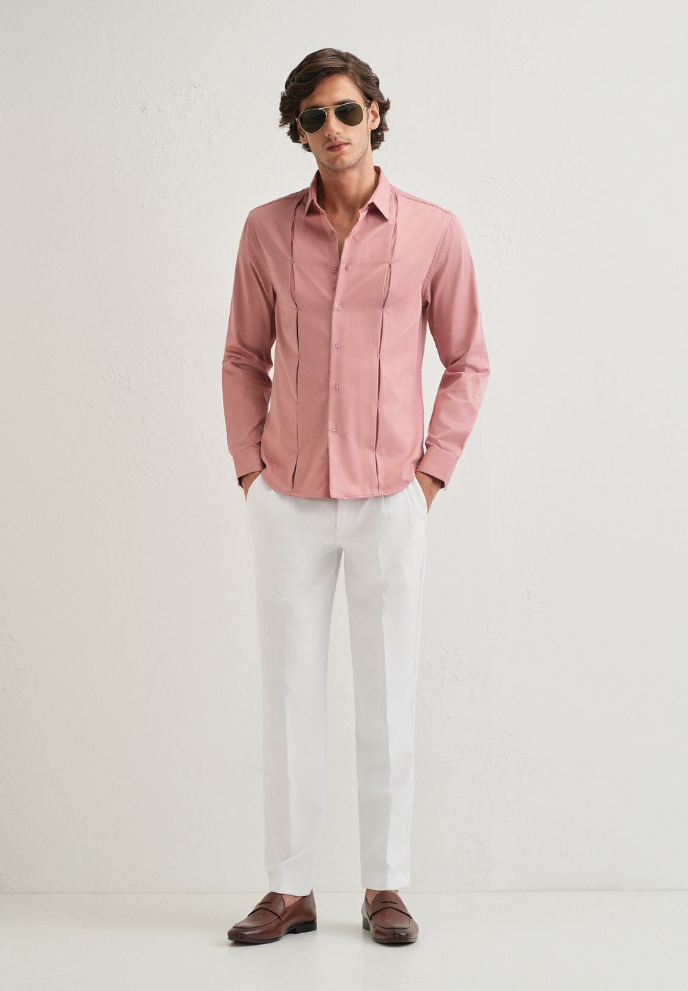Peach Front Panel Open Pleat Shirt