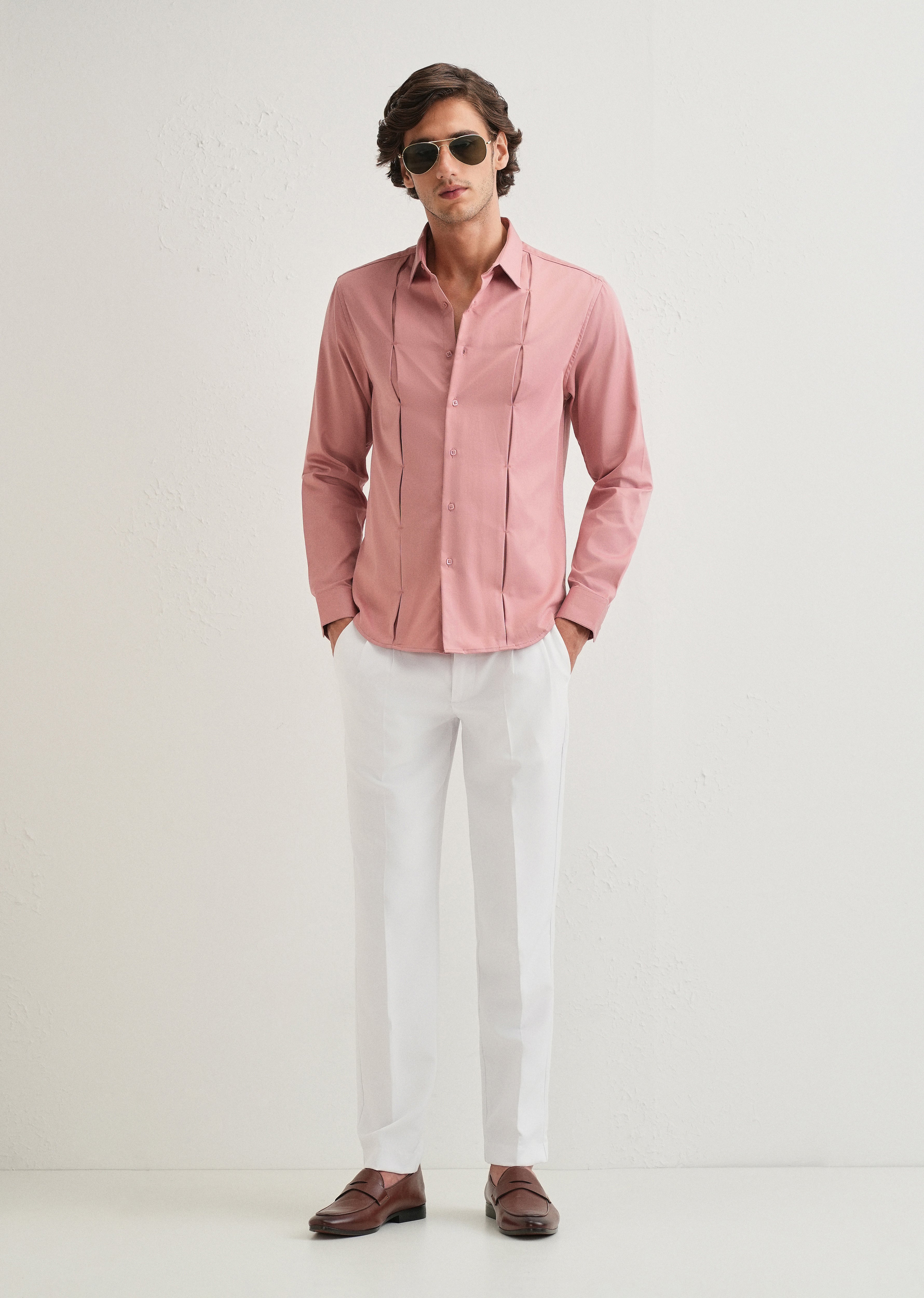 Peach Front Panel Open Pleat Shirt