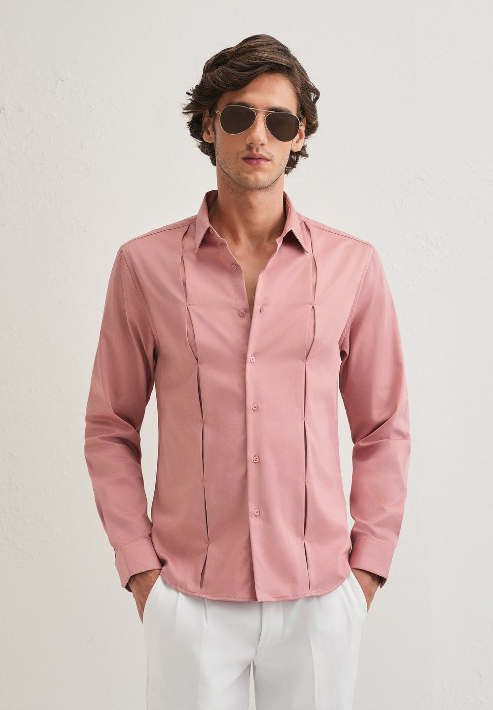 Peach Front Panel Open Pleat Shirt