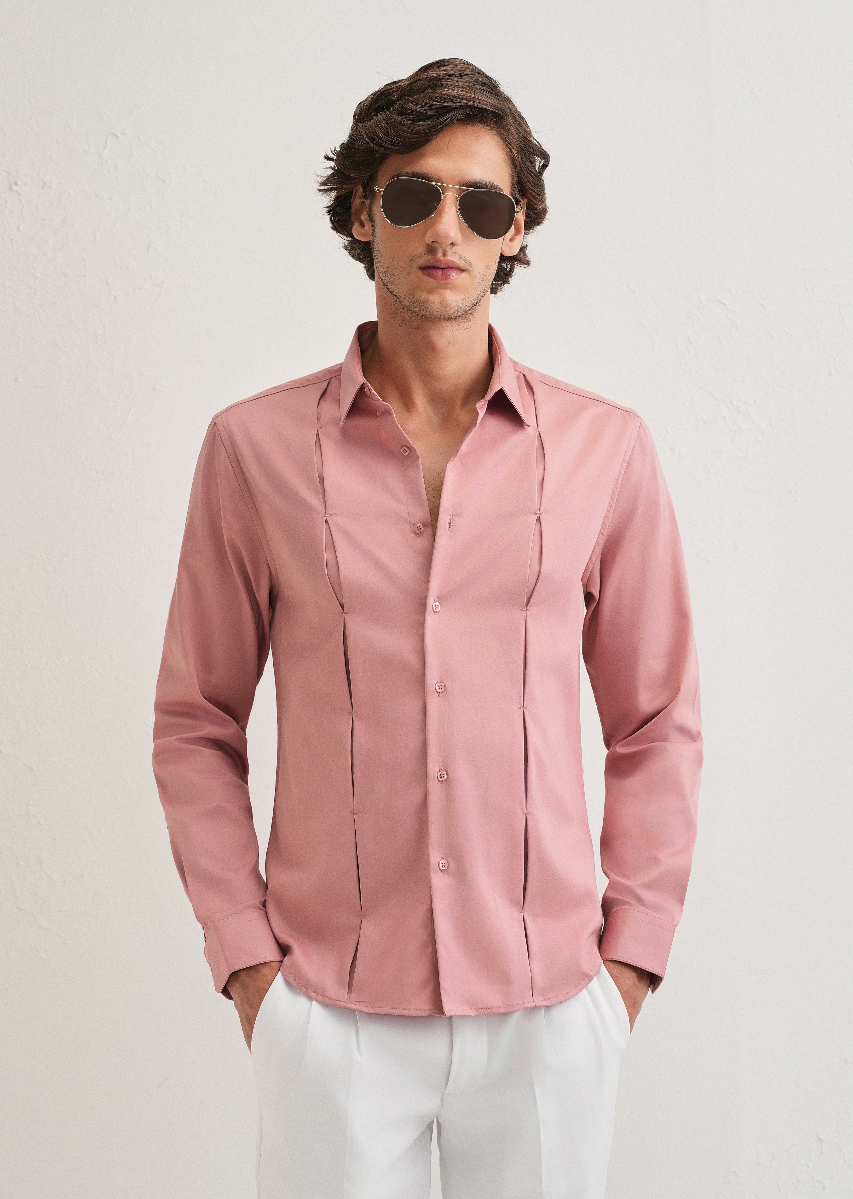 Peach Front Panel Open Pleat Shirt
