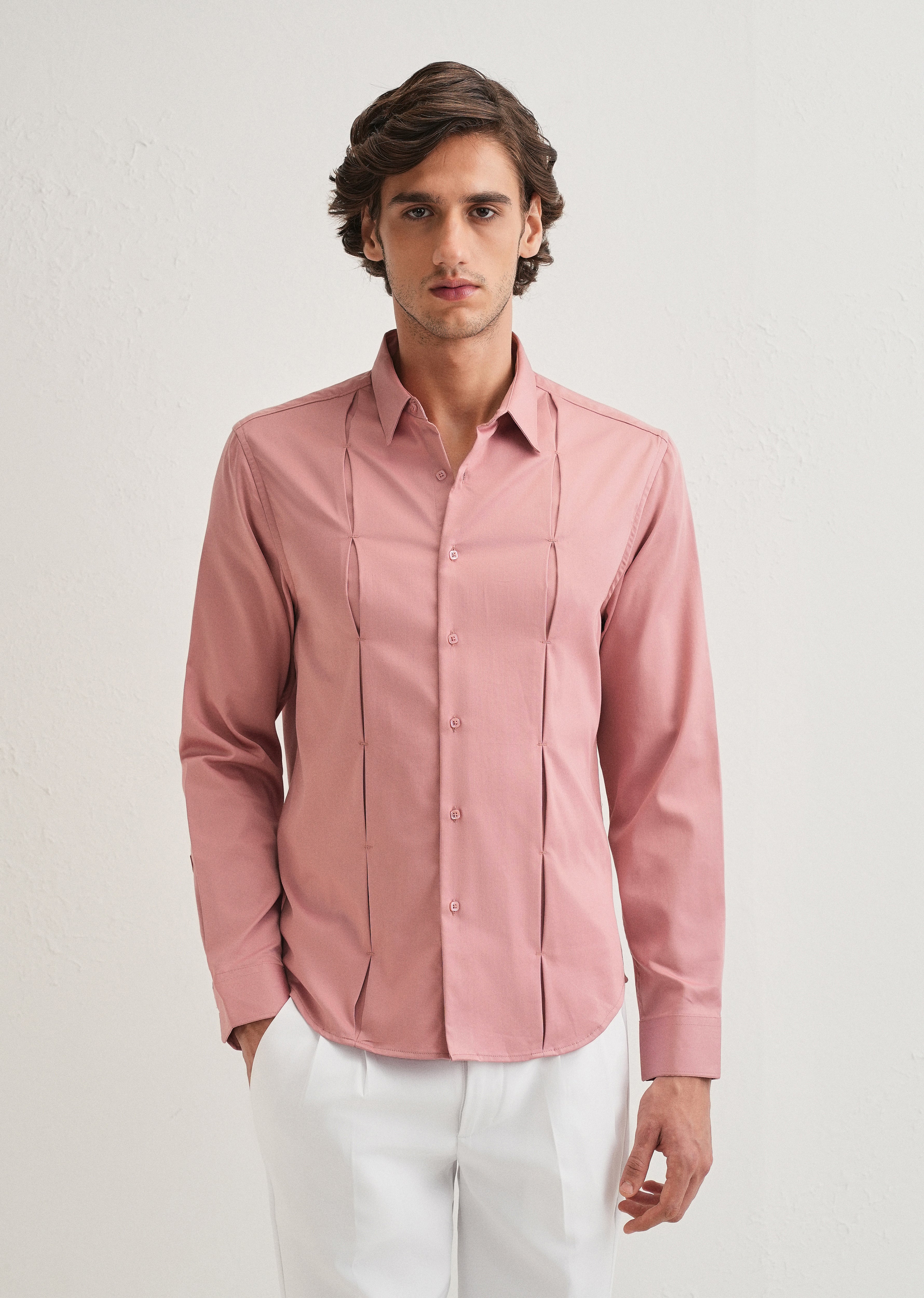 Peach Front Panel Open Pleat Shirt