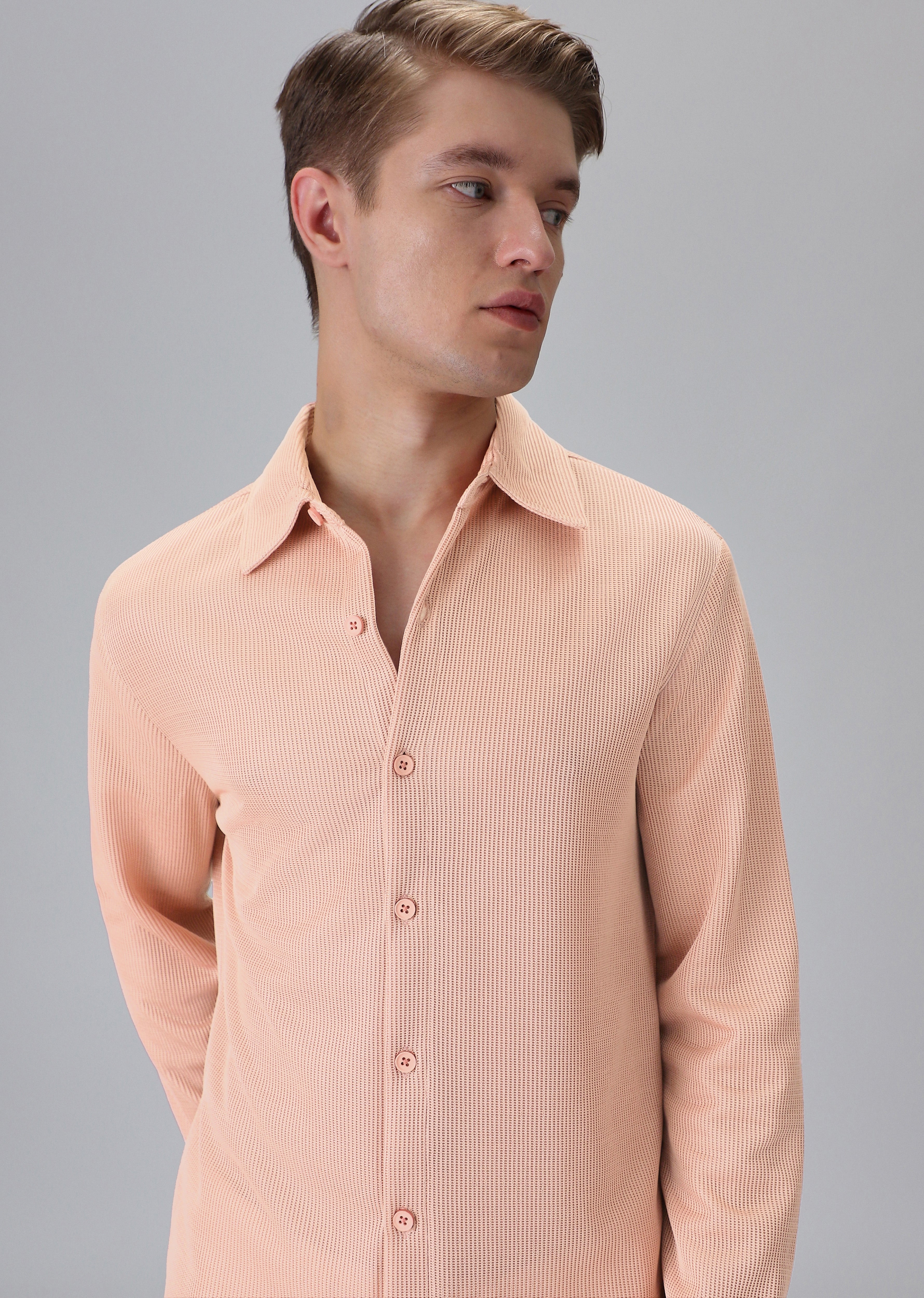 Peach Plain Knitted Shirt