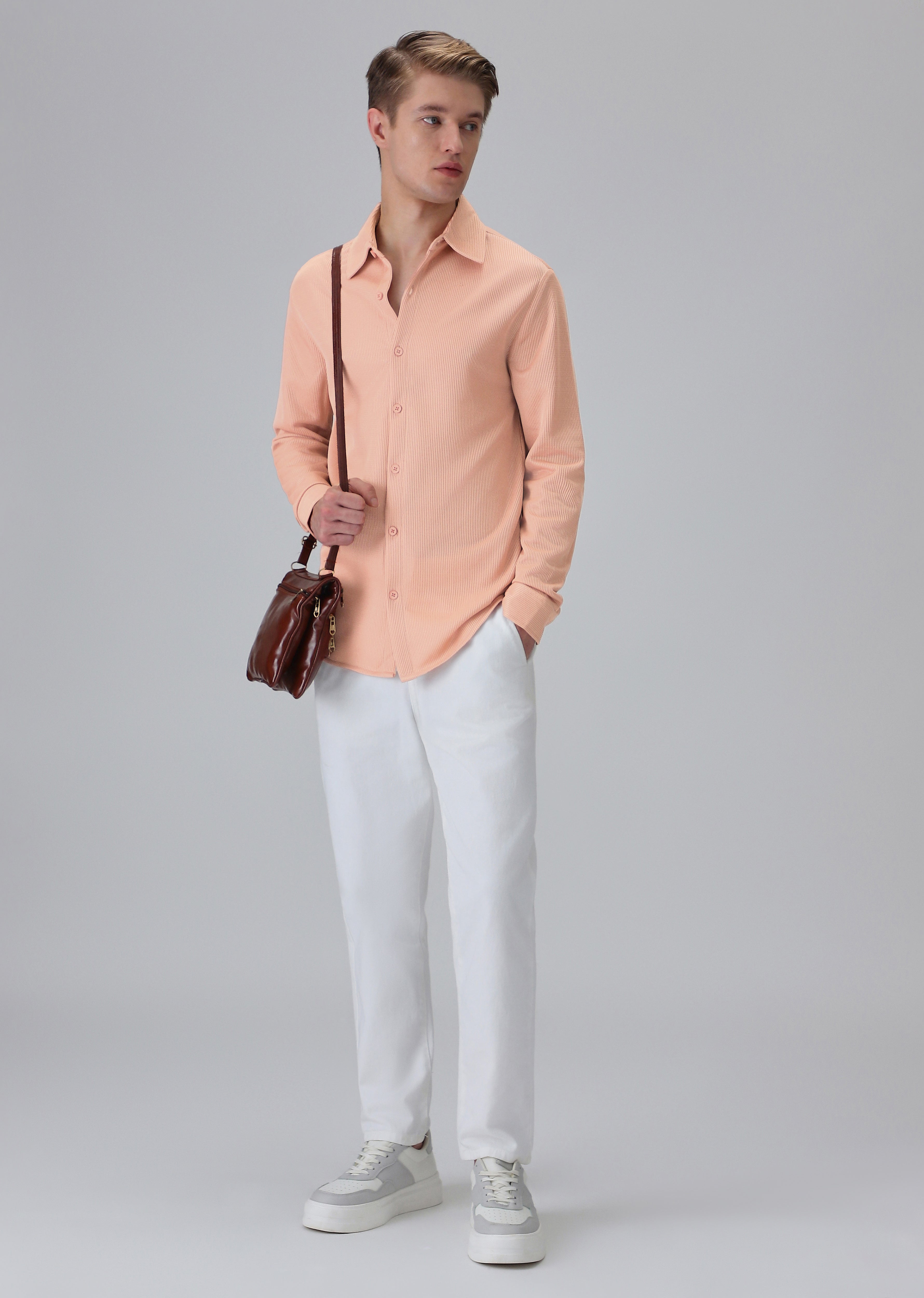 Peach Plain Knitted Shirt