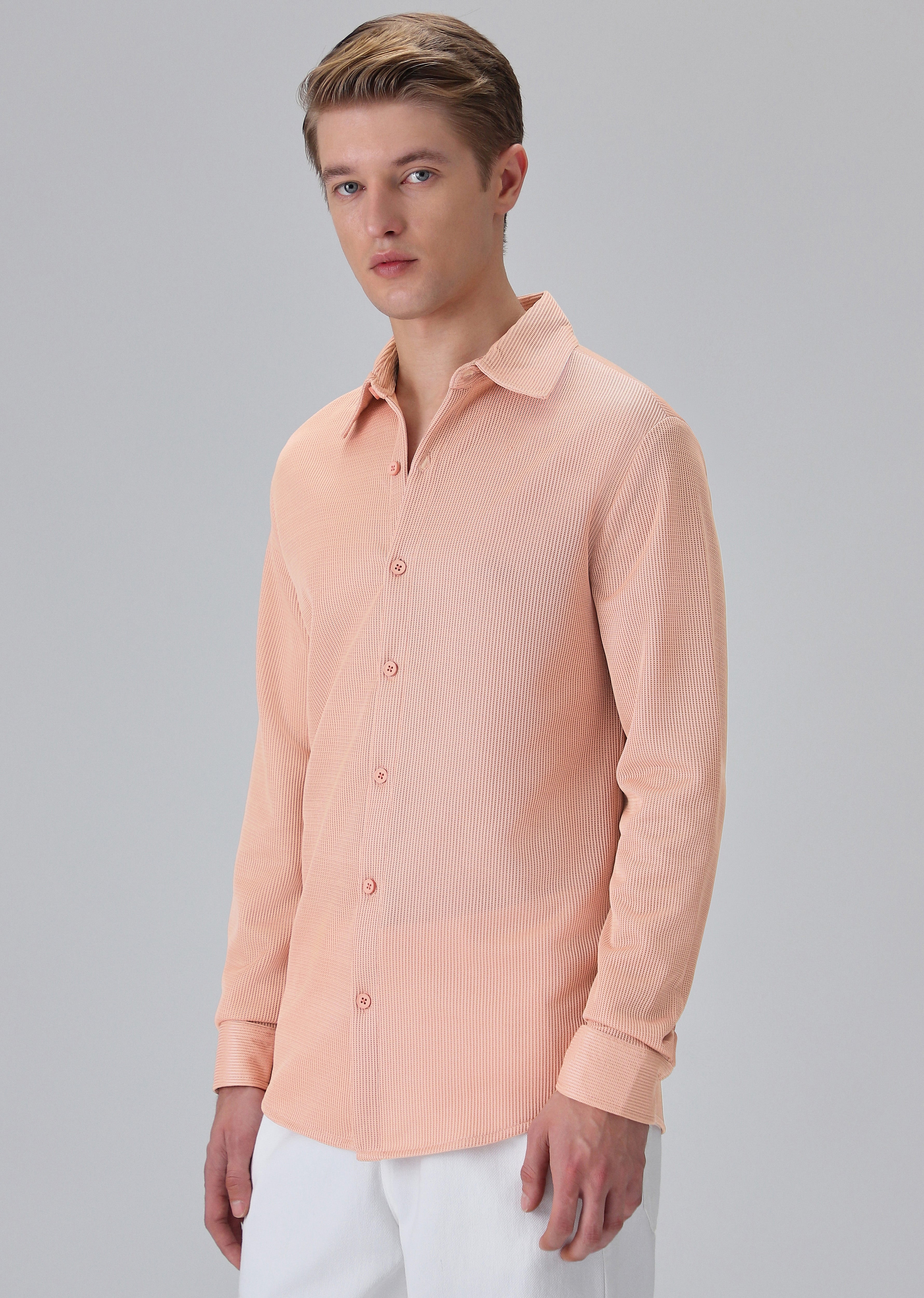 Peach Plain Knitted Shirt