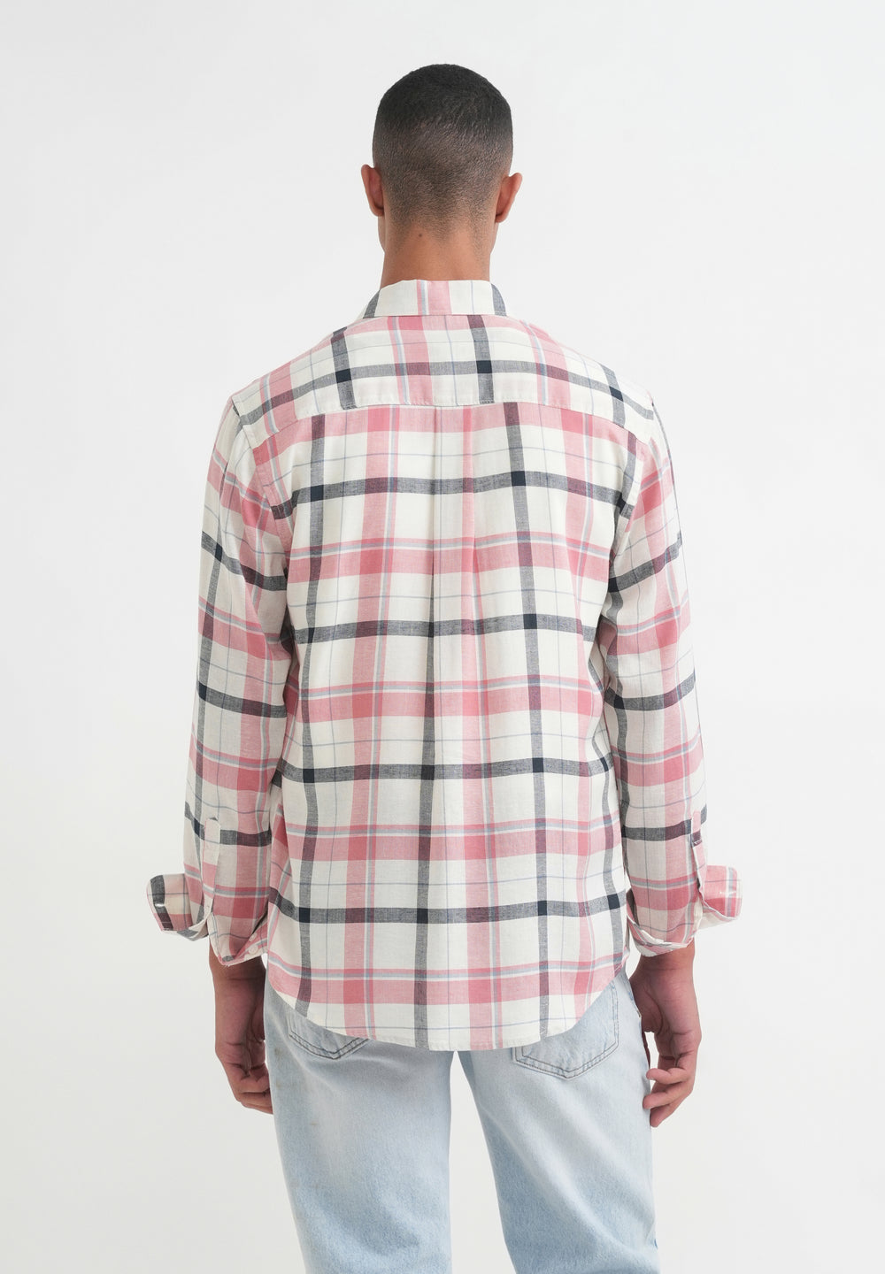 Peach Lyocell Linen Check Shirt