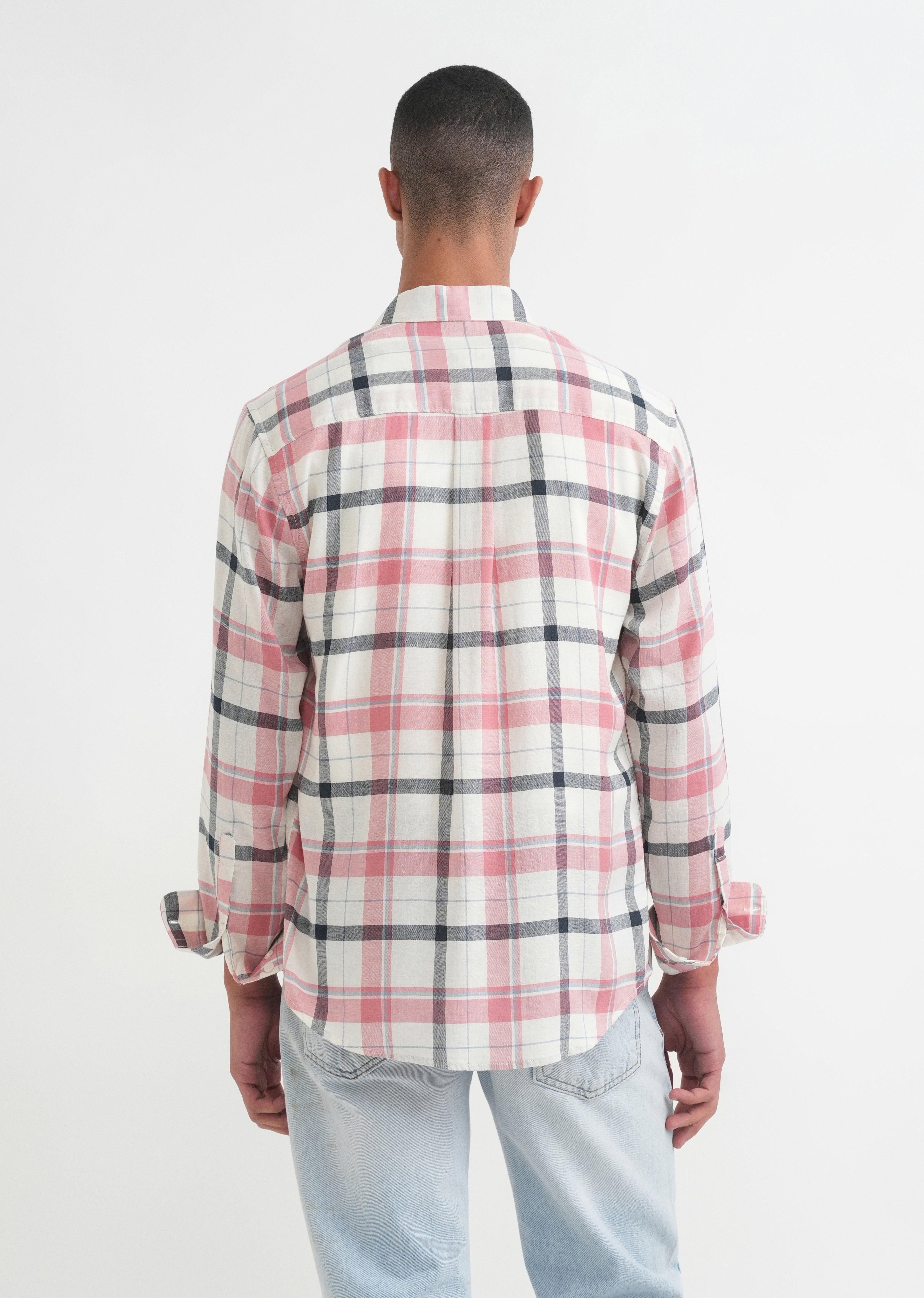 Peach Lyocell Linen Check Shirt