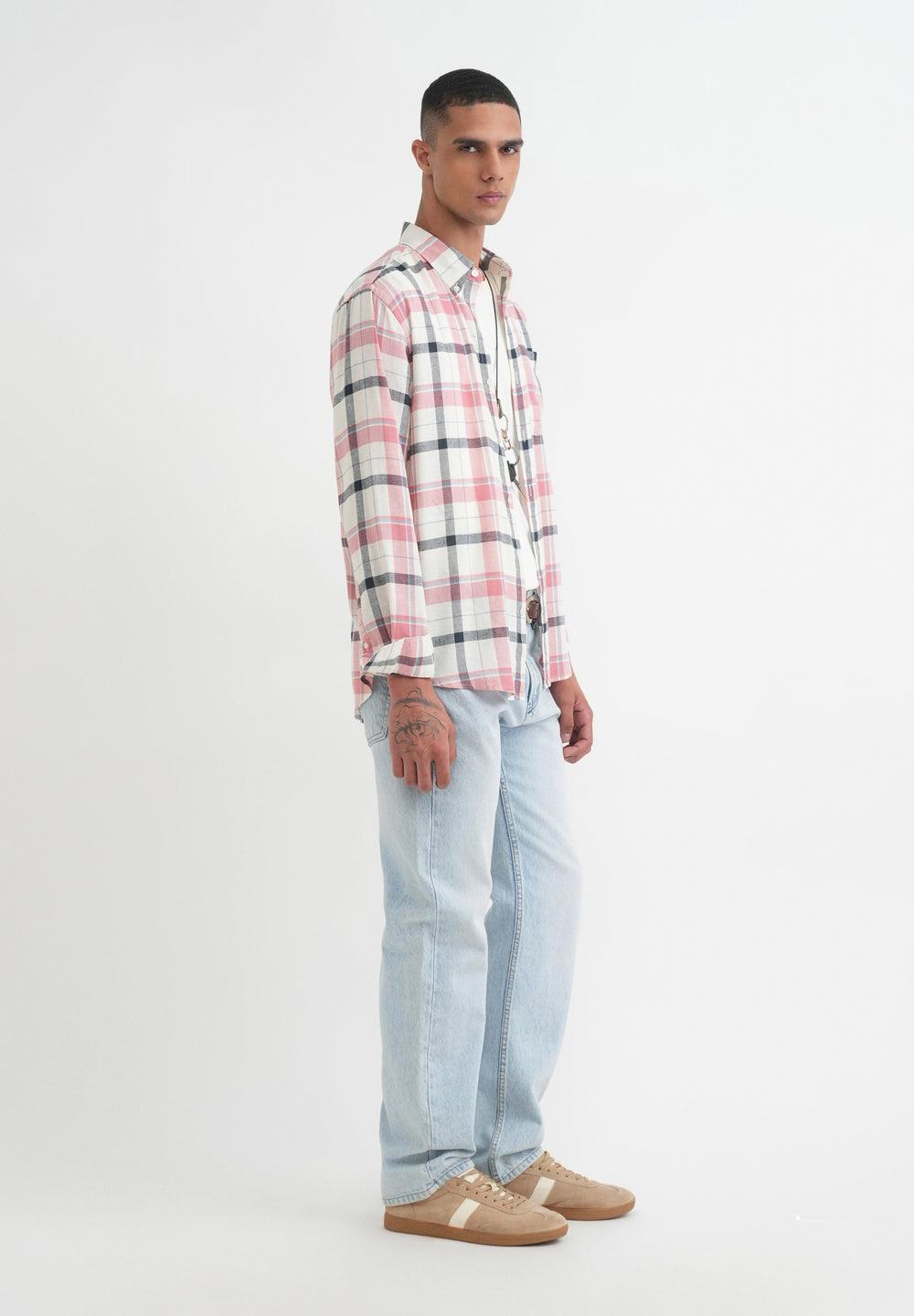 Peach Lyocell Linen Check Shirt