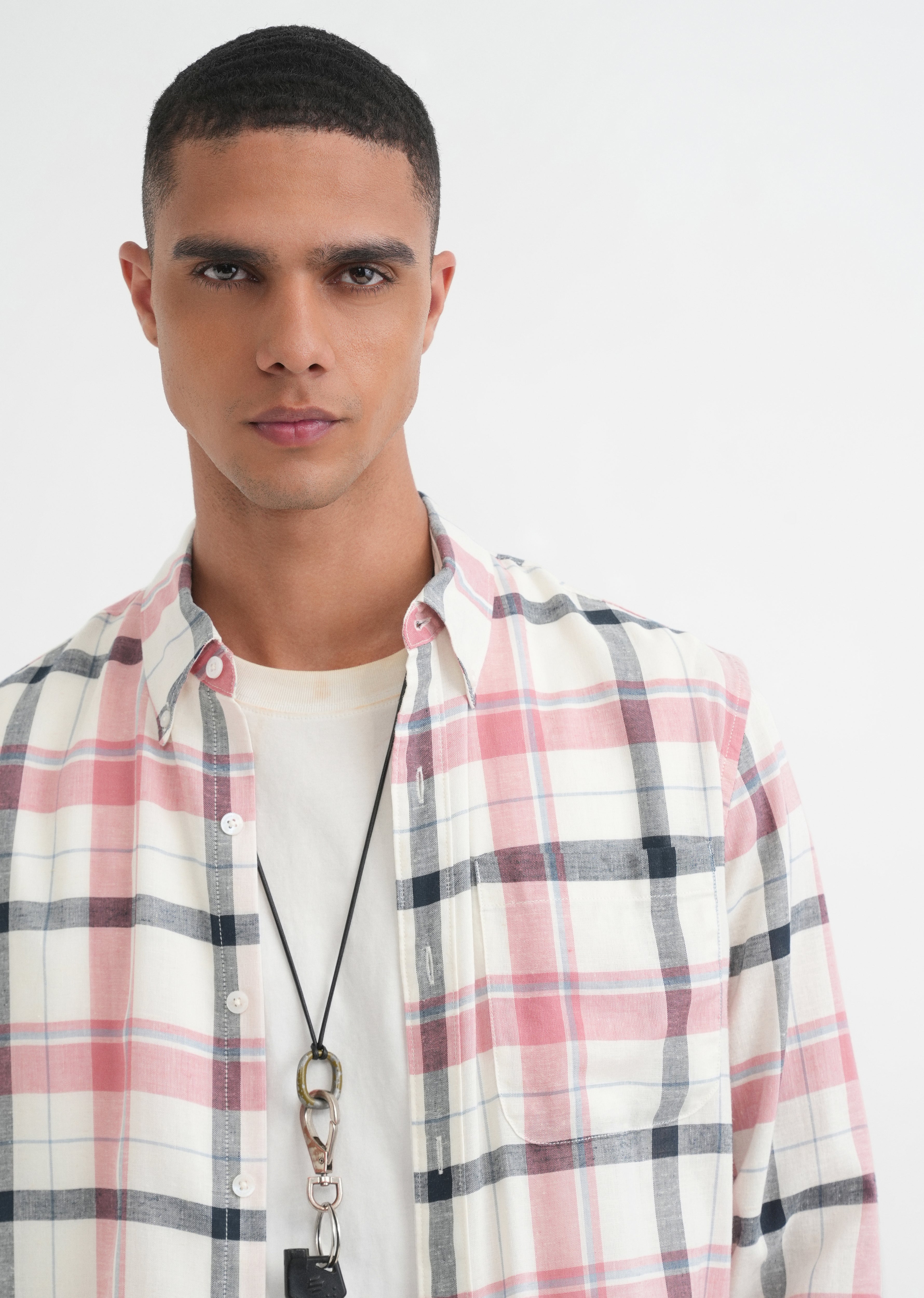 Peach Lyocell Linen Check Shirt