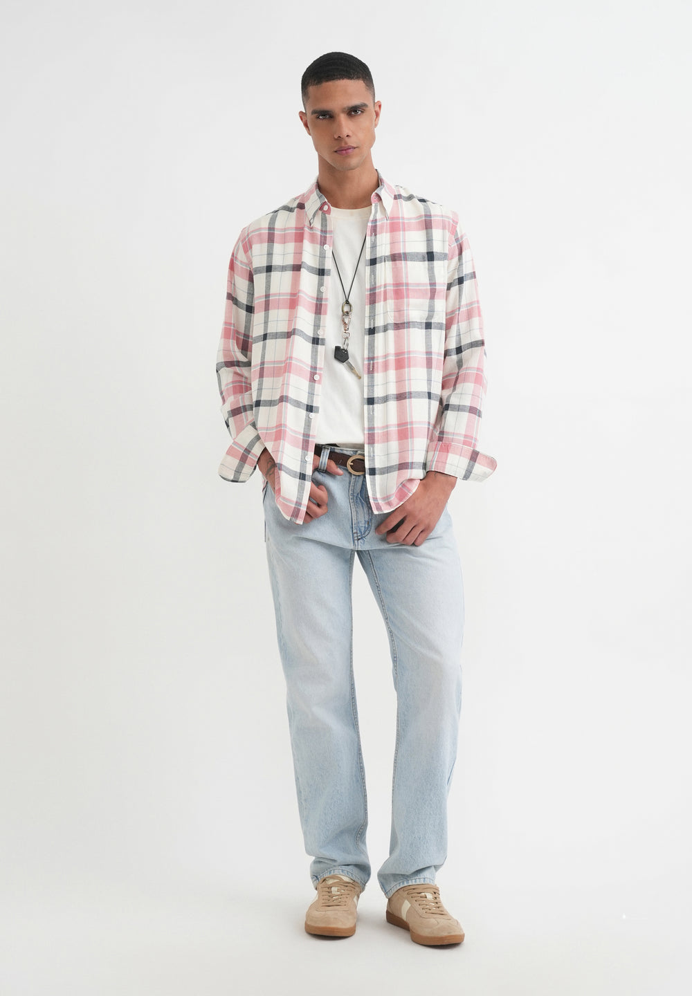 Peach Lyocell Linen Check Shirt