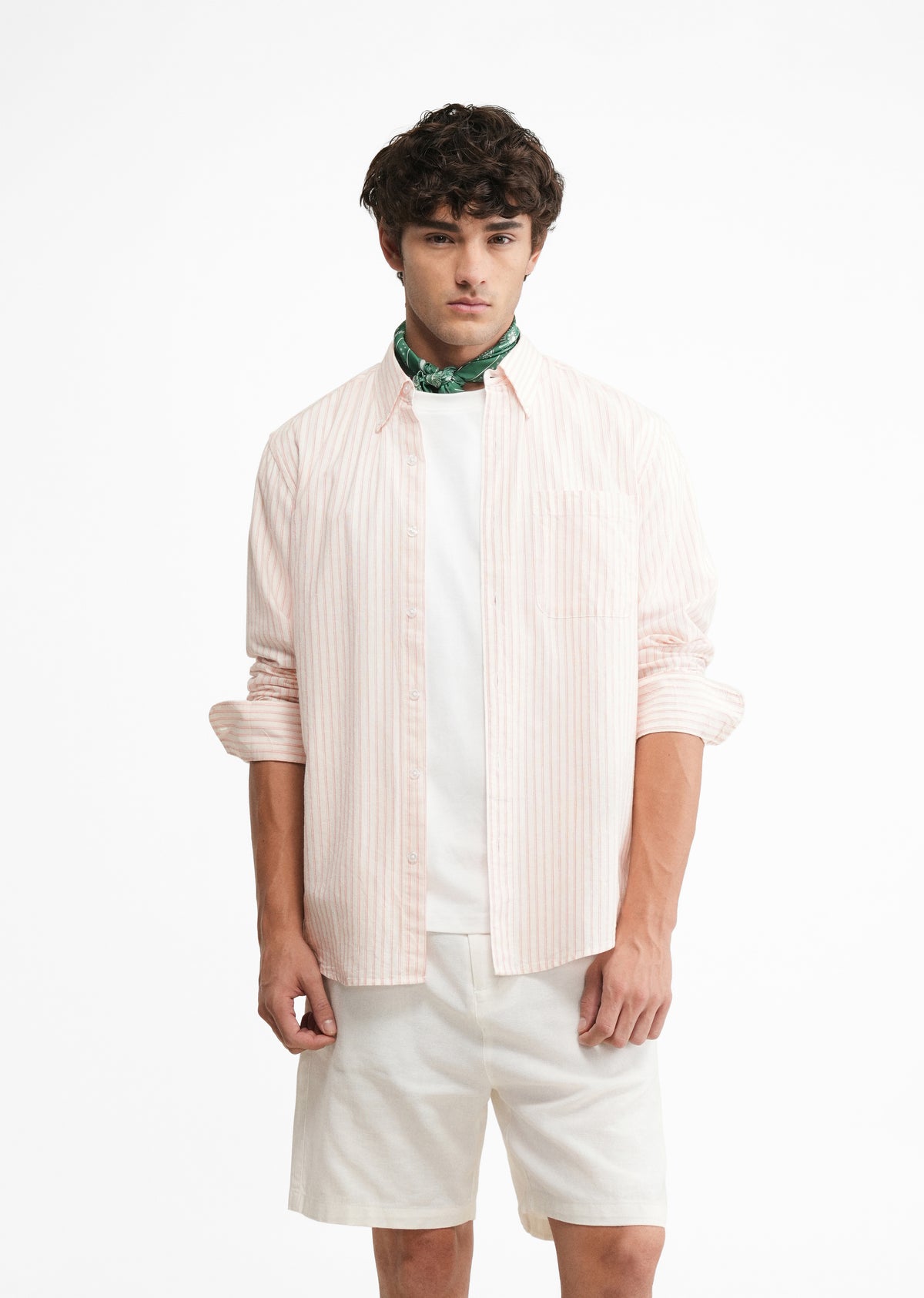 Peach Lyocell Linen Self Stripe Shirt