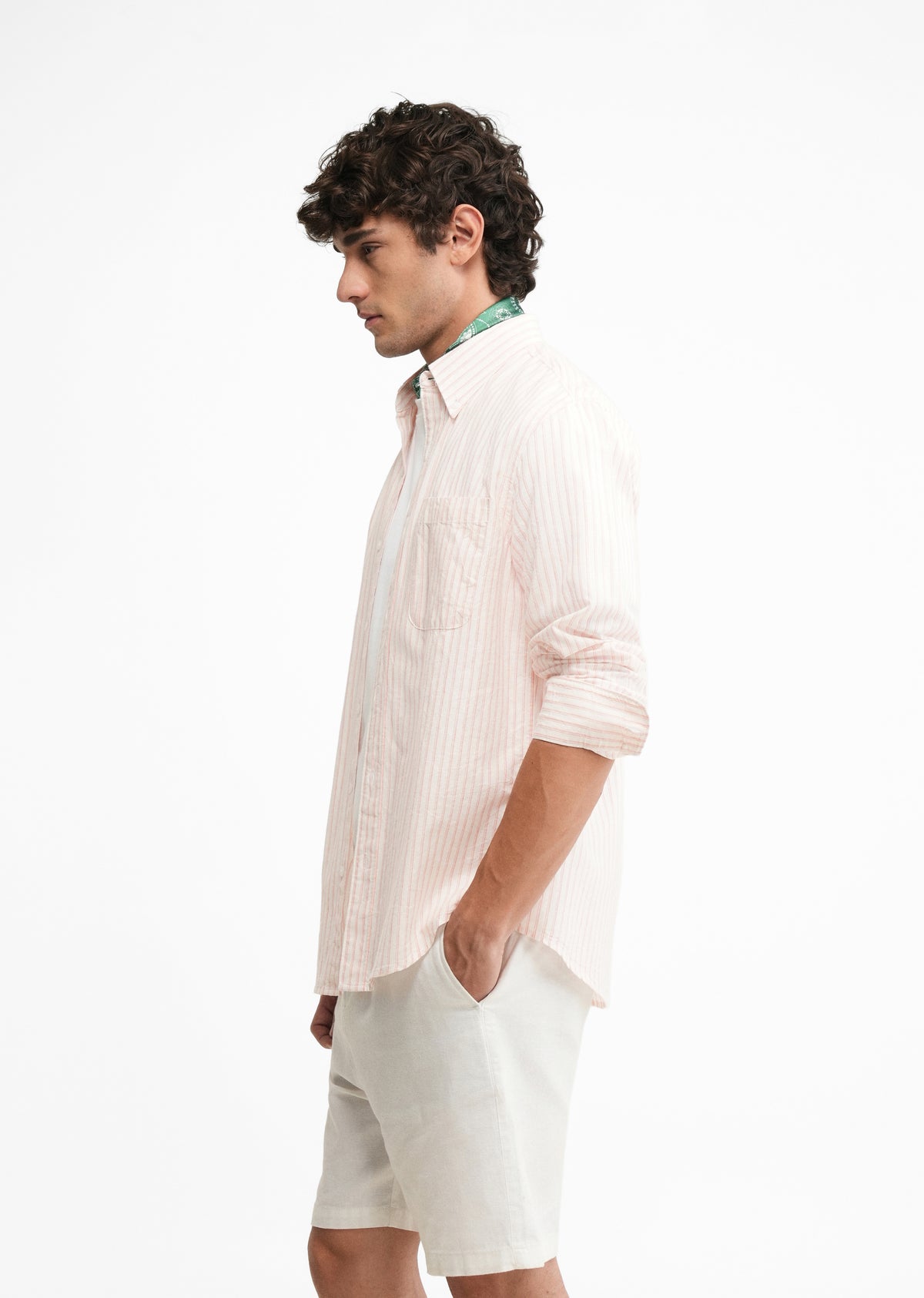 Peach Lyocell Linen Self Stripe Shirt