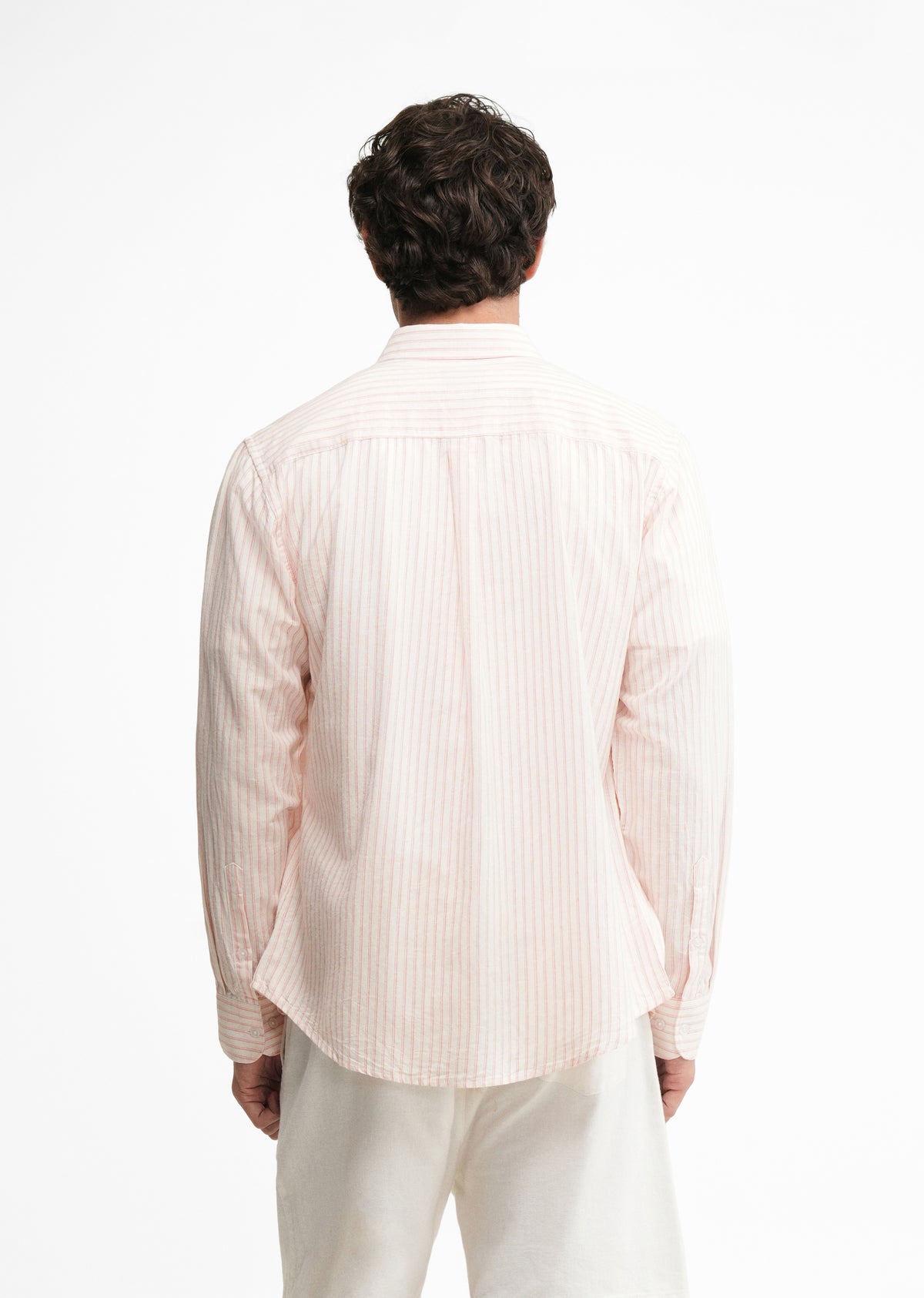 Peach Lyocell Linen Self Stripe Shirt