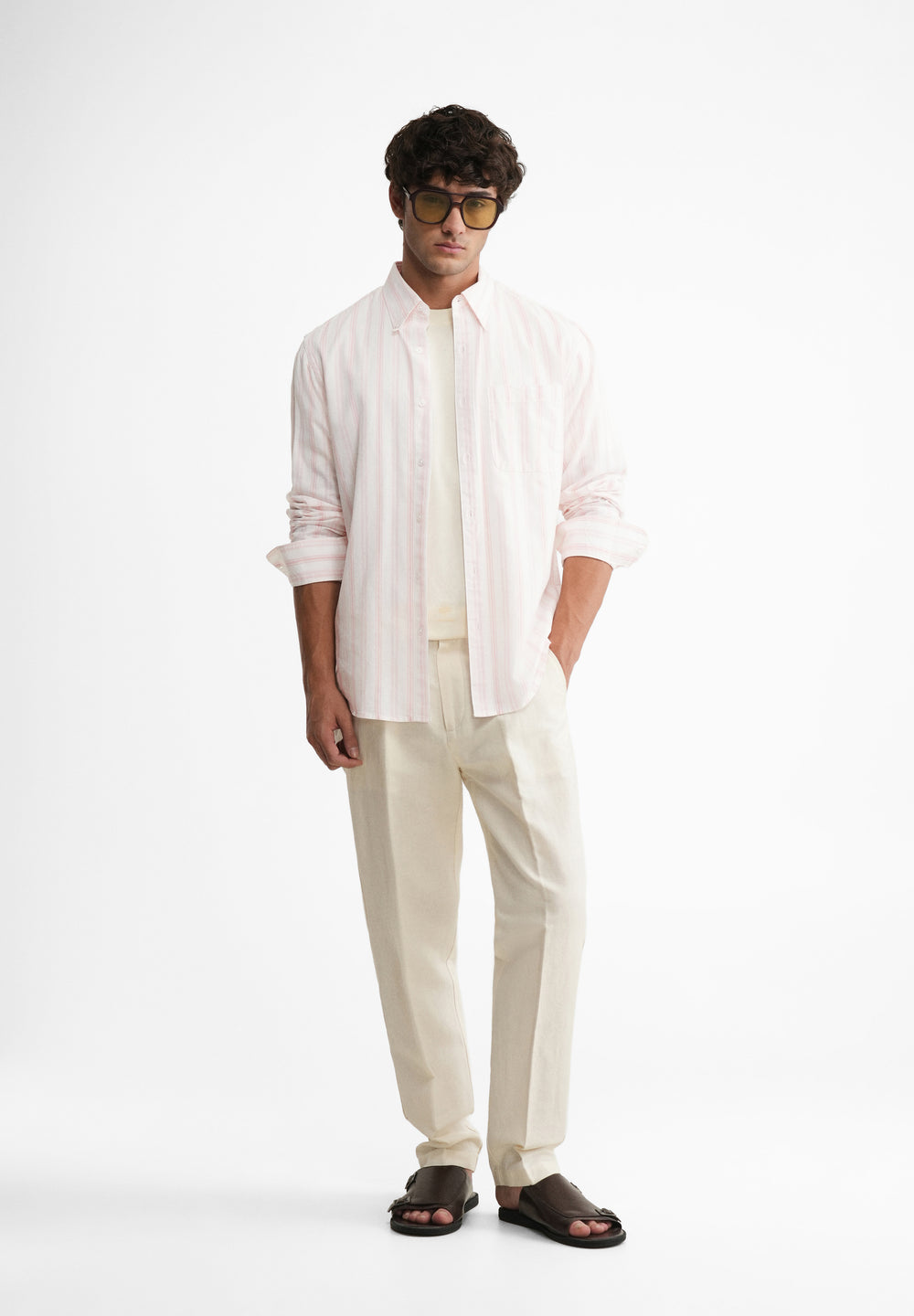 Peach Lyocell Linen Stripe Shirt