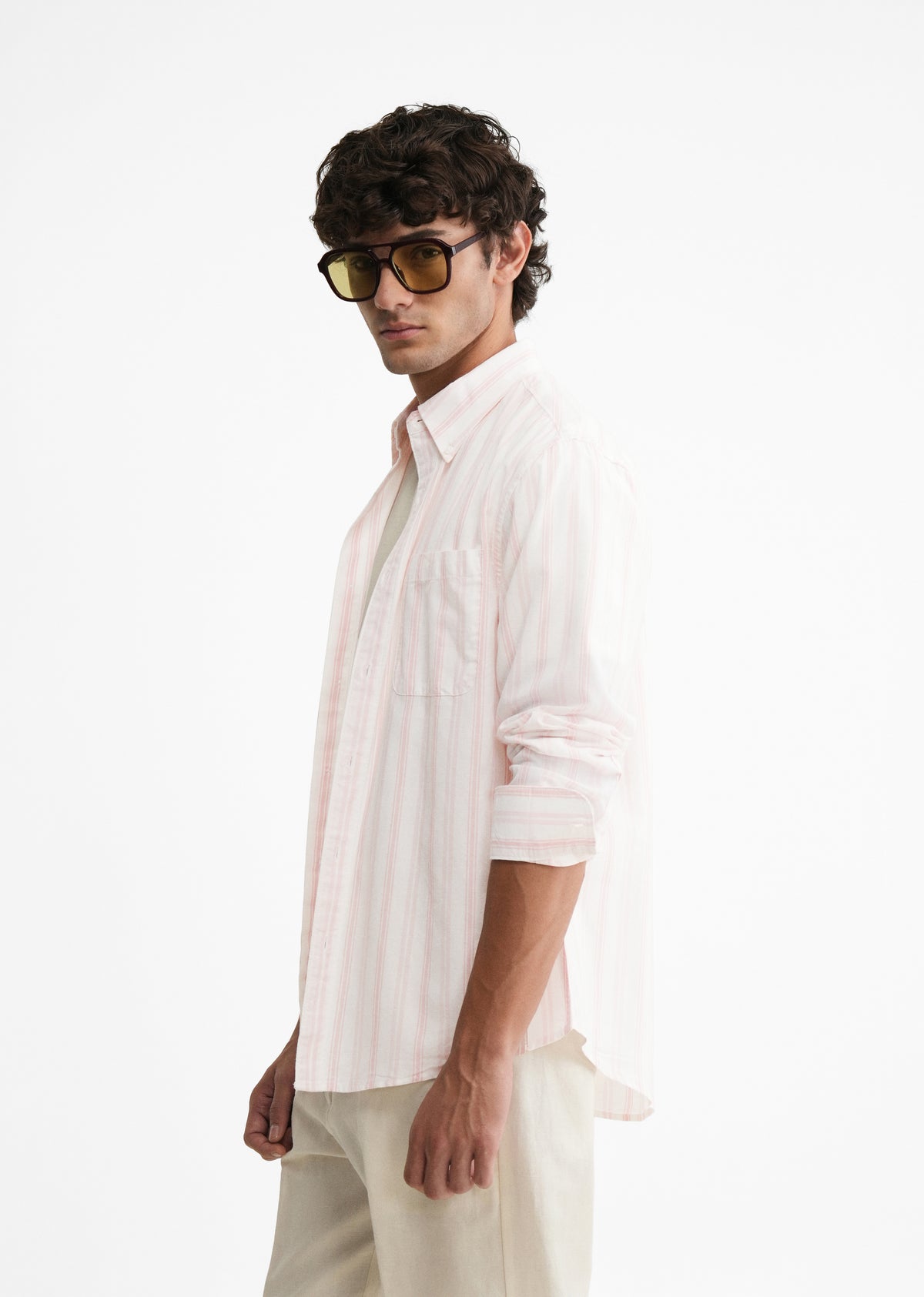 Peach Lyocell Linen Stripe Shirt