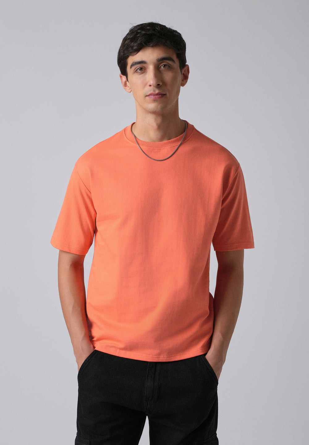 Peach Orange Basic Relaxed Fit T-shirt