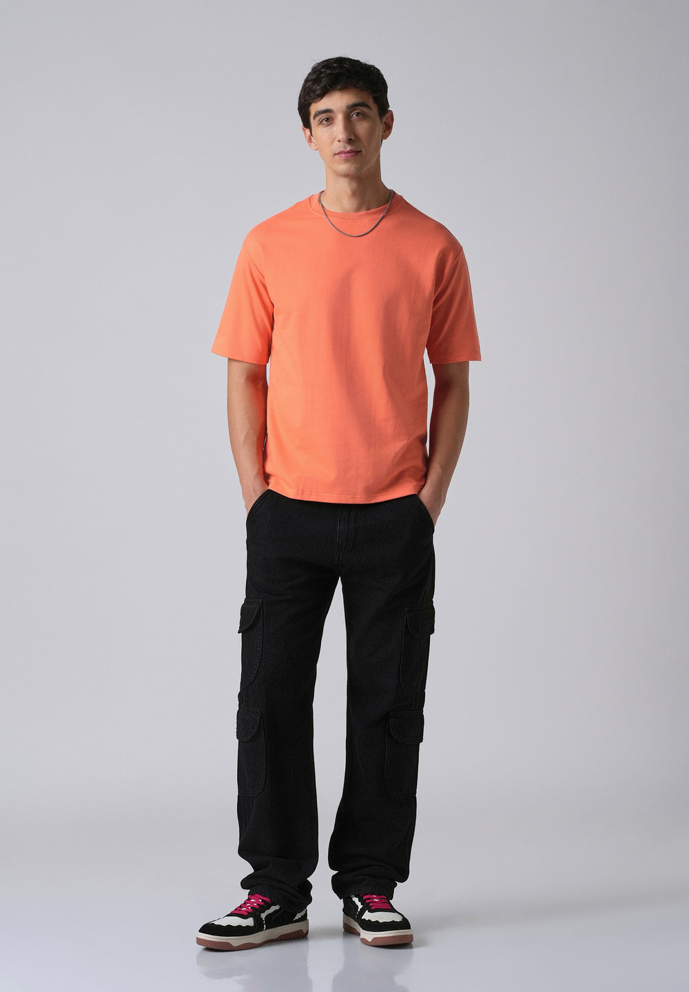 Peach Orange Basic Relaxed Fit T-shirt