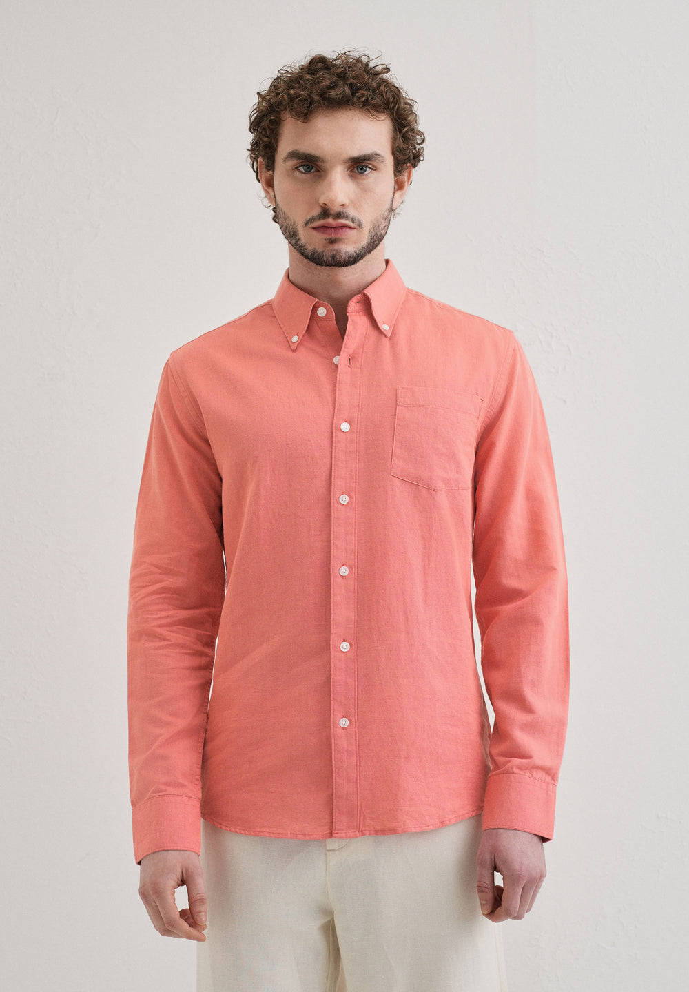 Peach Pink Cotton Linen Shirt