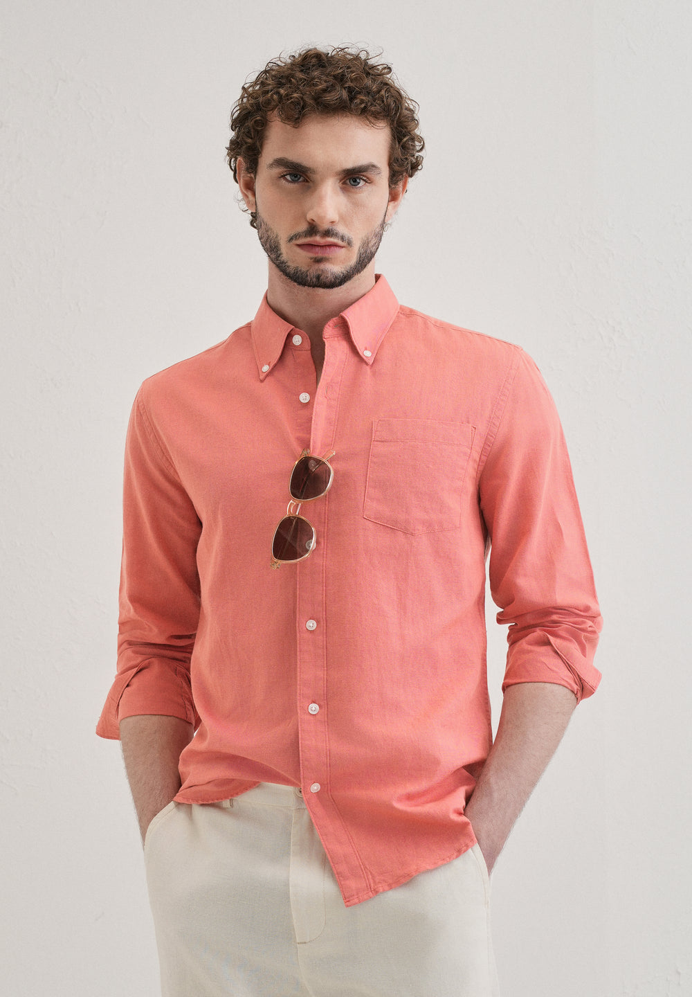 Peach Pink Cotton Linen Shirt