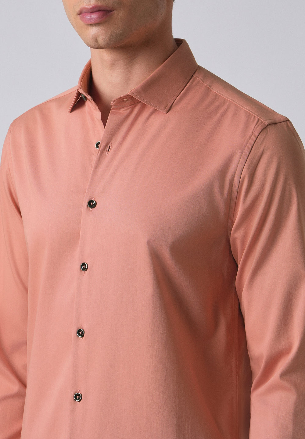 Peach Cotton Stretch Plain Shirt